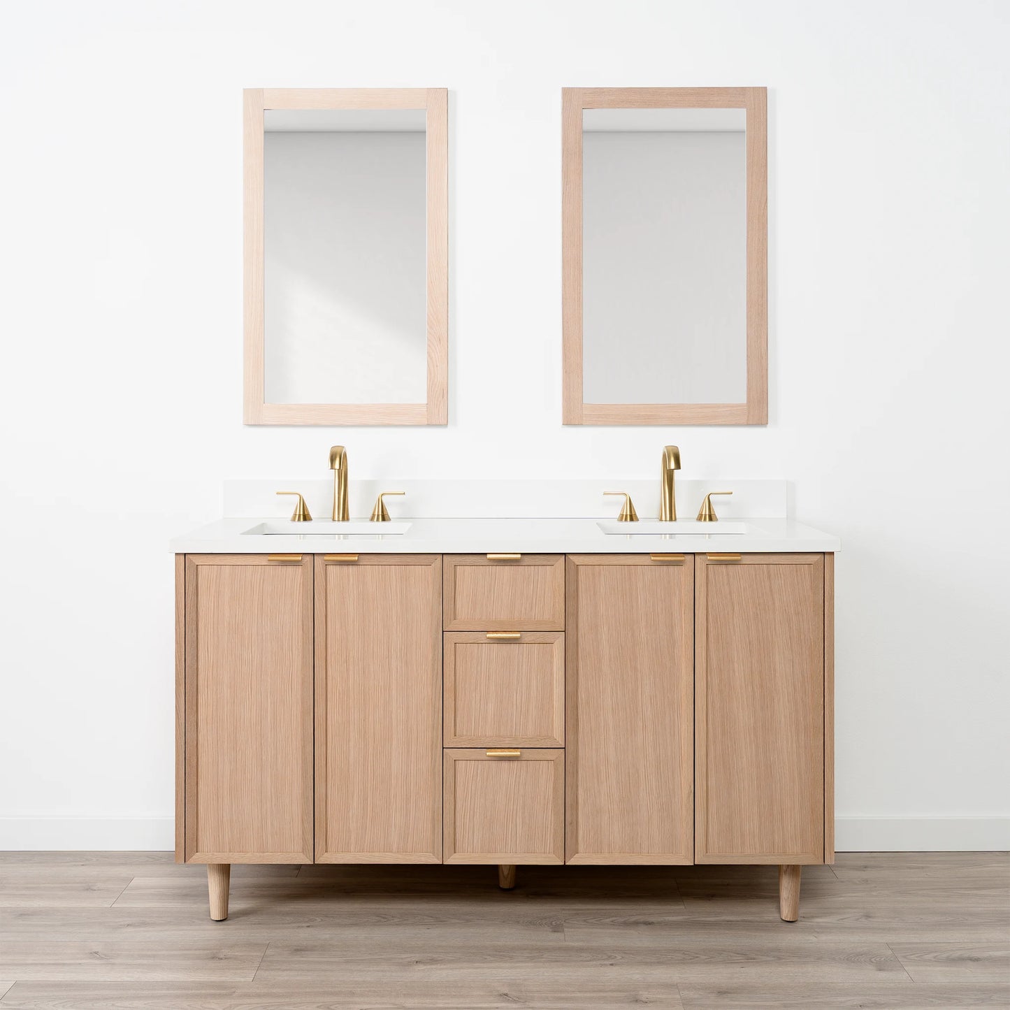 Cape Breton SLIM 60" White Oak Bathroom Vanity, Double Sink