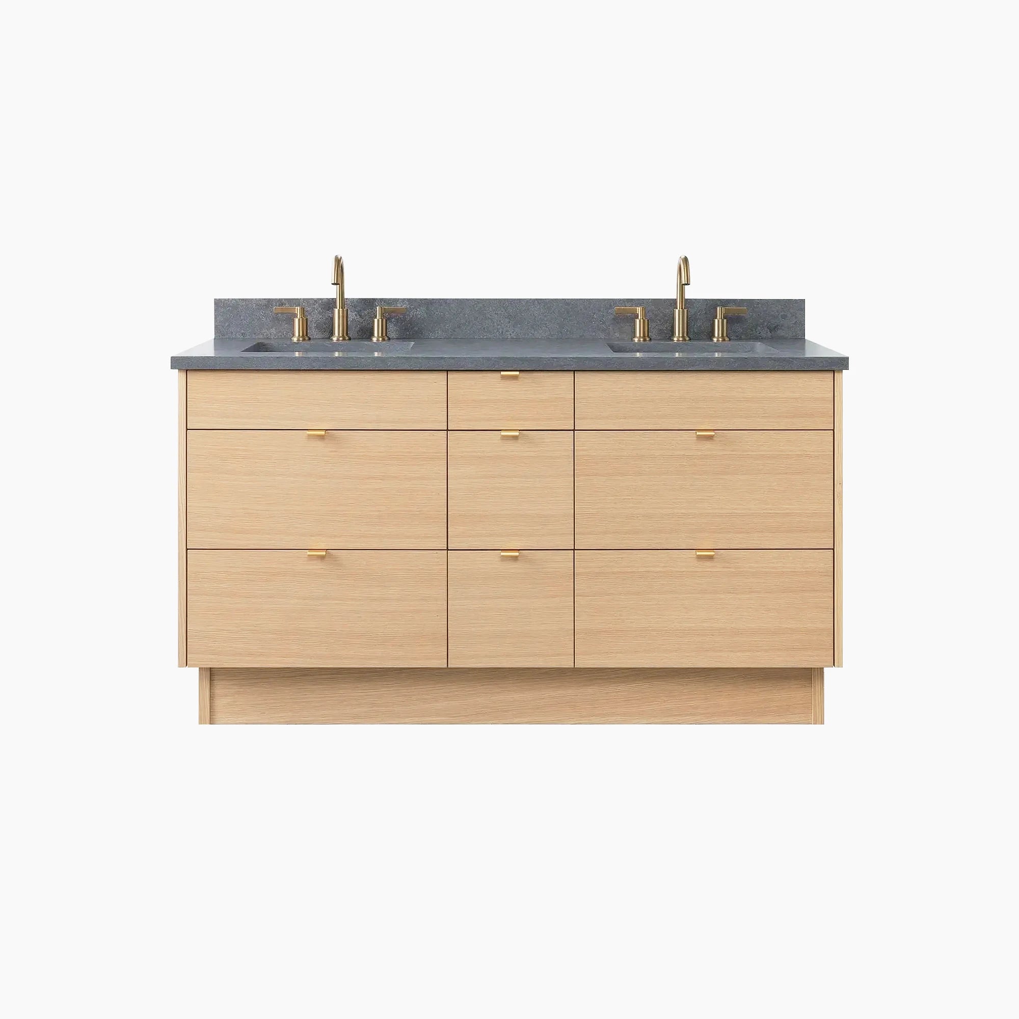 Asher 60 Natural White Oak Bathroom Vanity, Double Sink