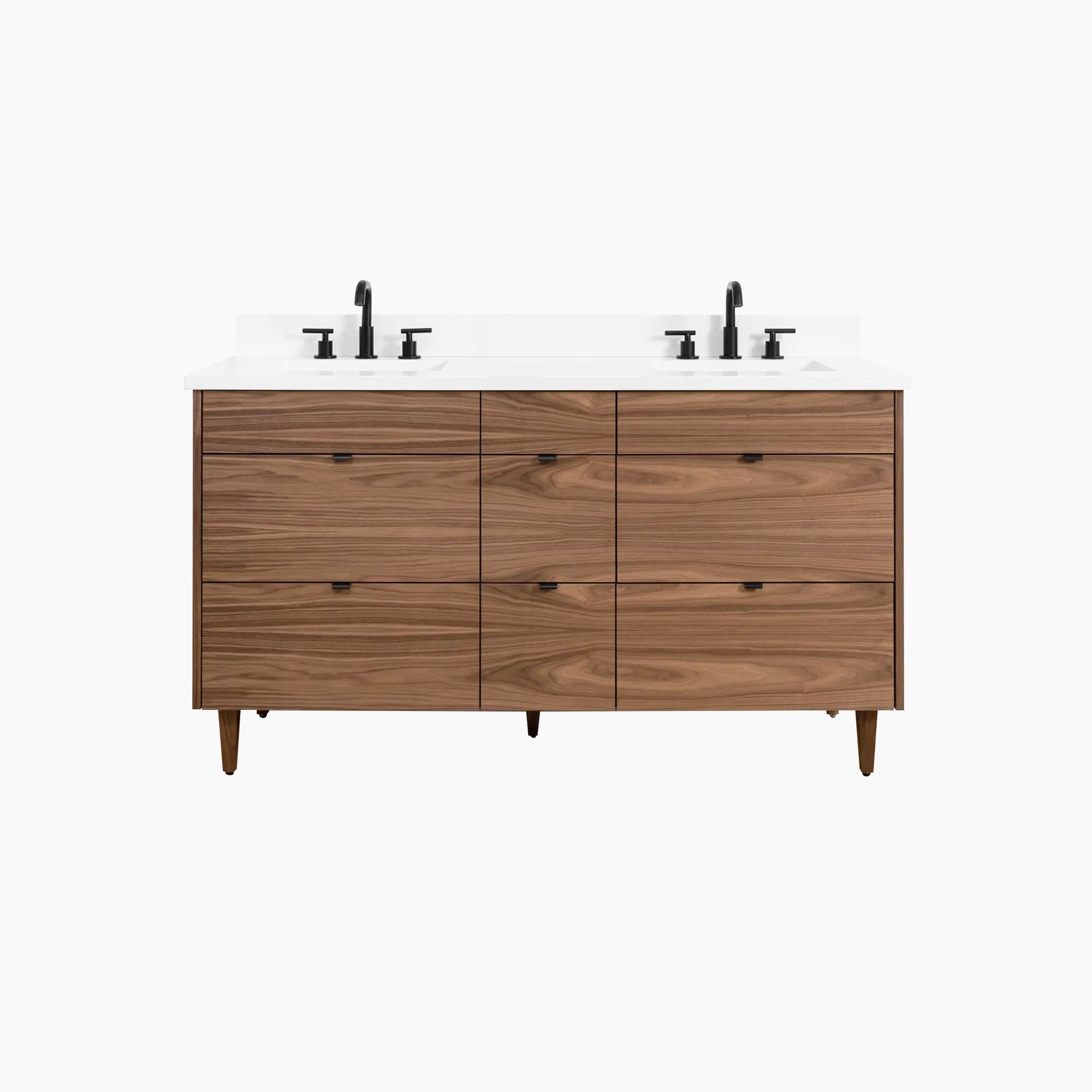 Asher SLIM 60 American Black Walnut Bathroom Vanity, Double Sink