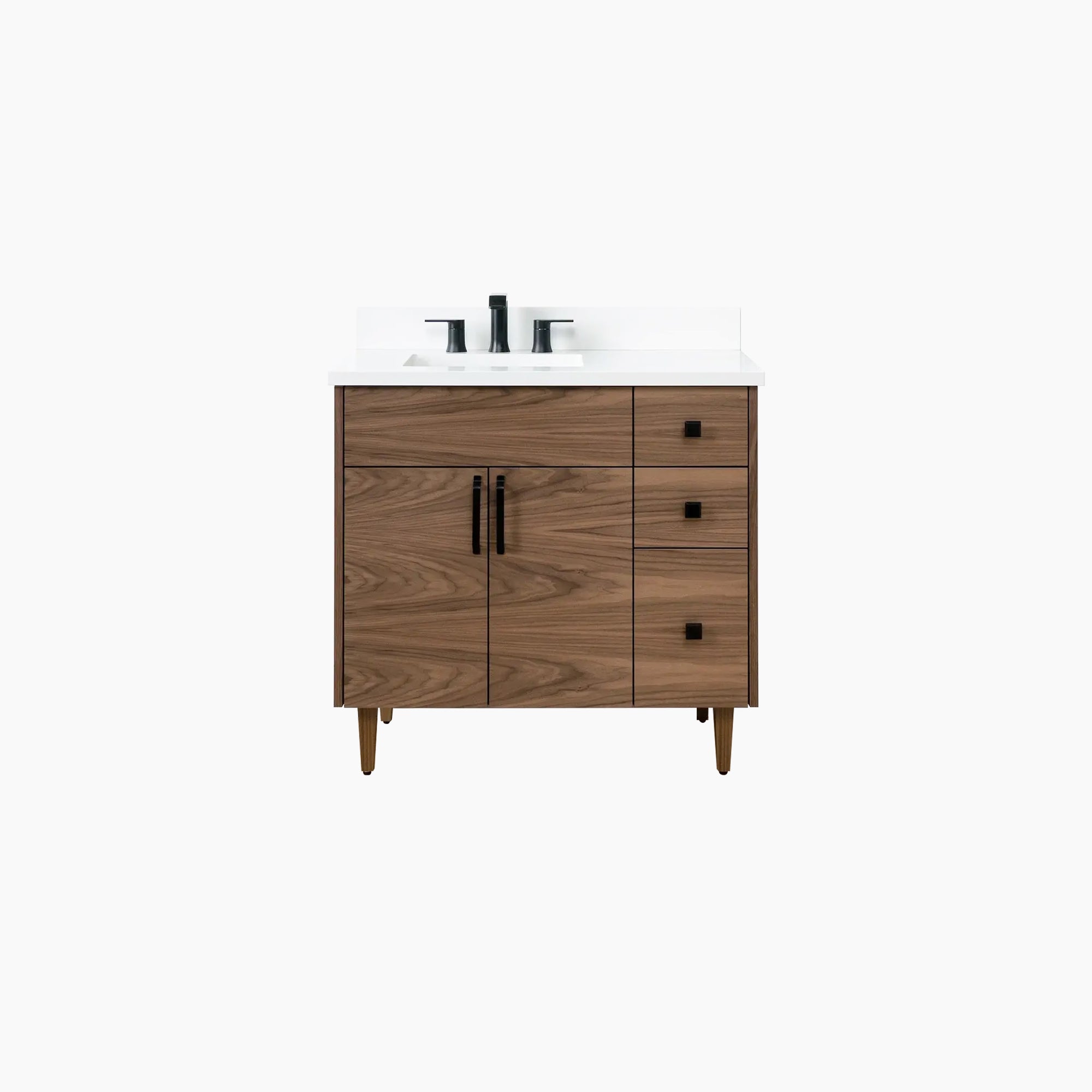 Austin SLIM 36 American Black Walnut Bathroom Vanity, Left Sink