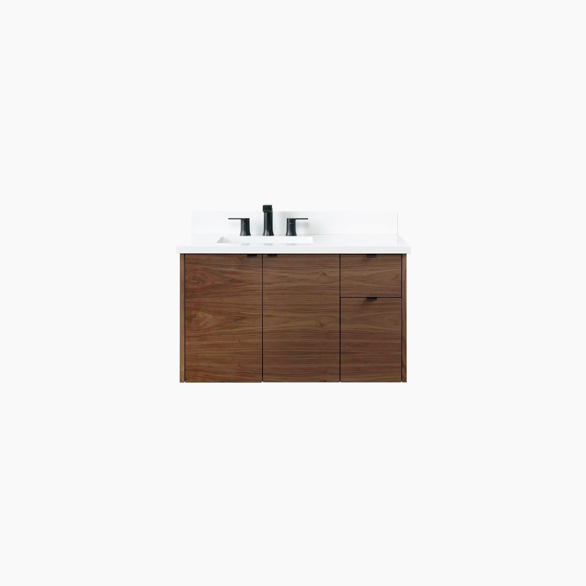 Austin SLIM 36 Wall Mount American Black Walnut Bathroom Vanity, Left Sink