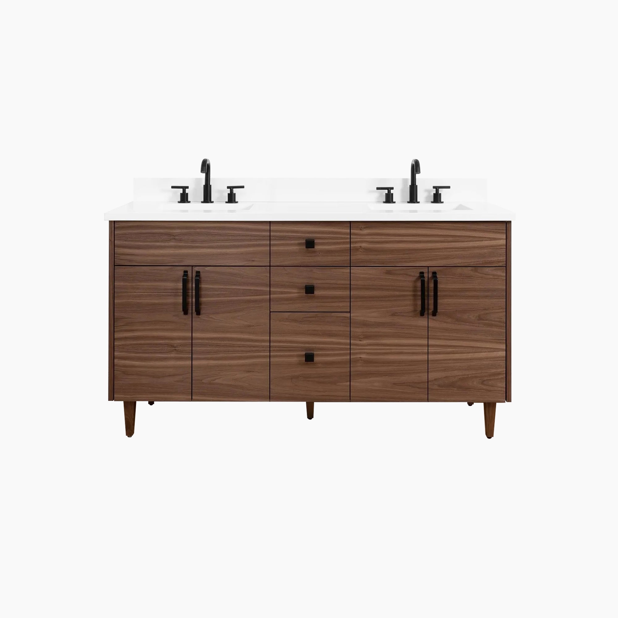 Austin SLIM 60 American Black Walnut Bathroom Vanity, Double Sink