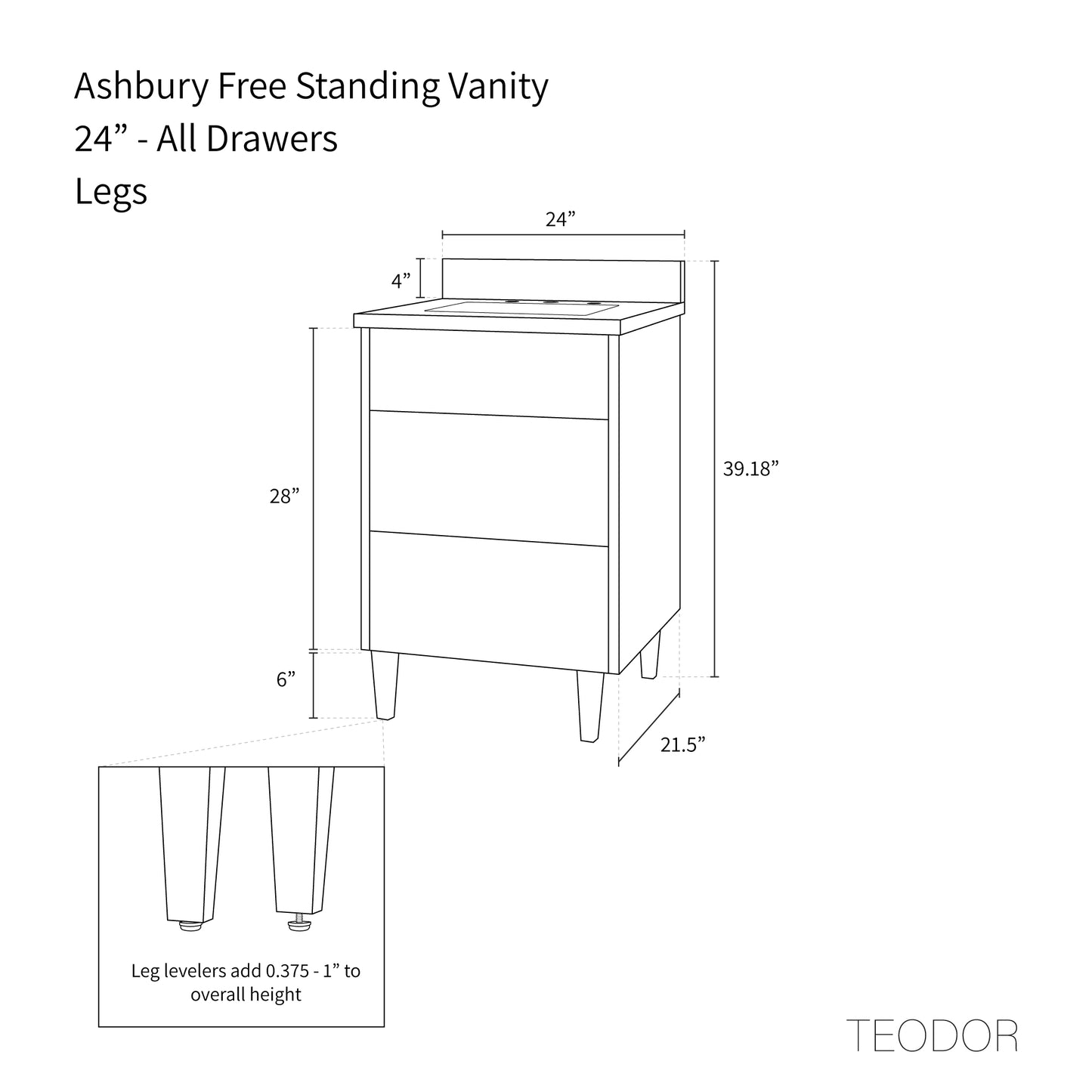 Ashbury SLIM 24" Natural White Oak Bathroom Vanity - All Drawers Teodor Bathroom Vanity Canada