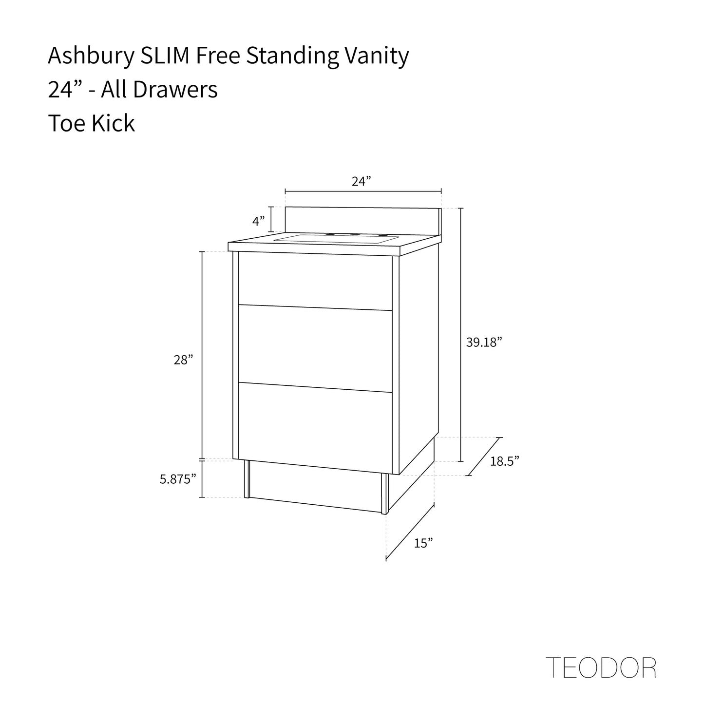 Ashbury SLIM 24" Natural White Oak Bathroom Vanity - All Drawers