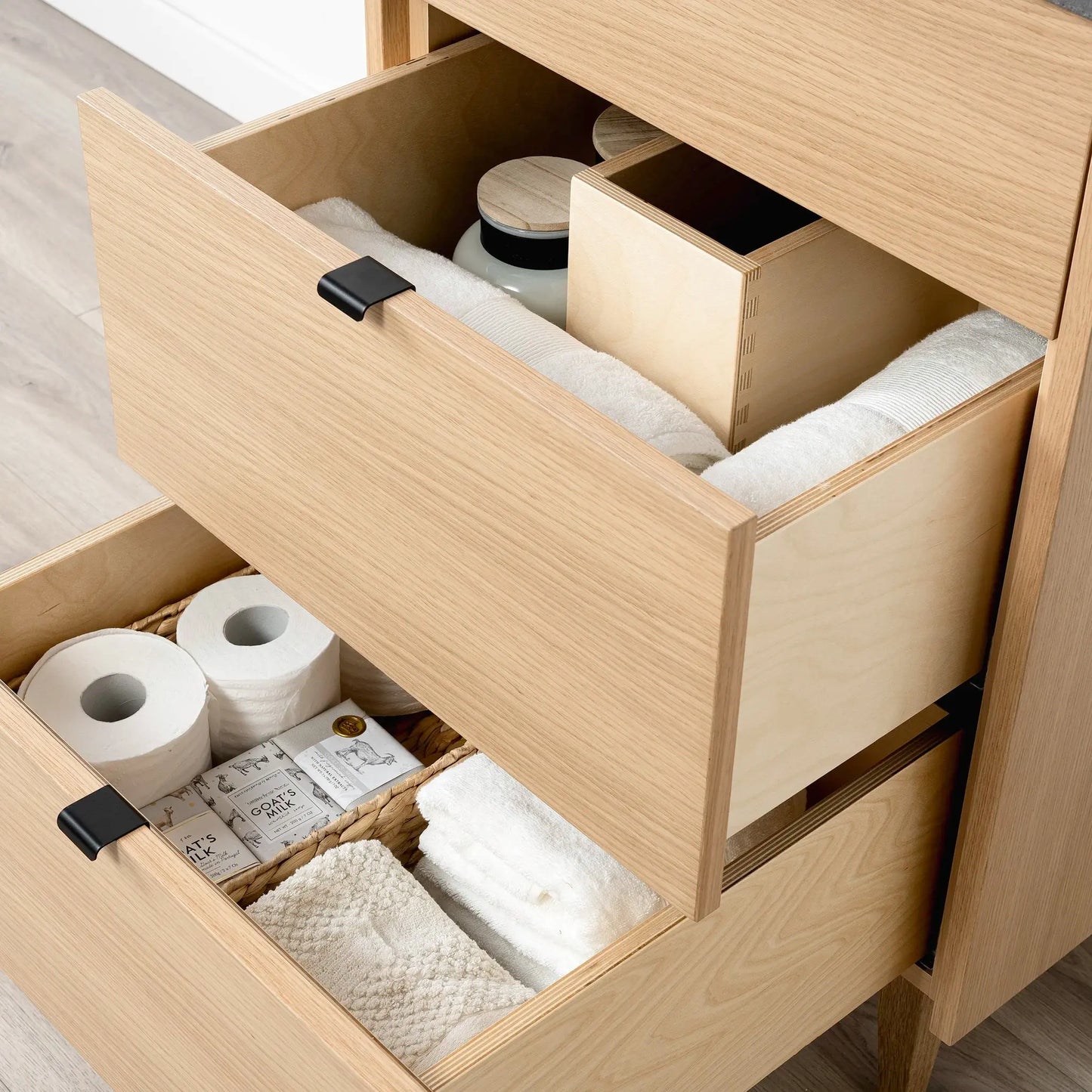 Ashbury SLIM 24" Natural White Oak Bathroom Vanity - All Drawers Teodor Bathroom Vanity Canada