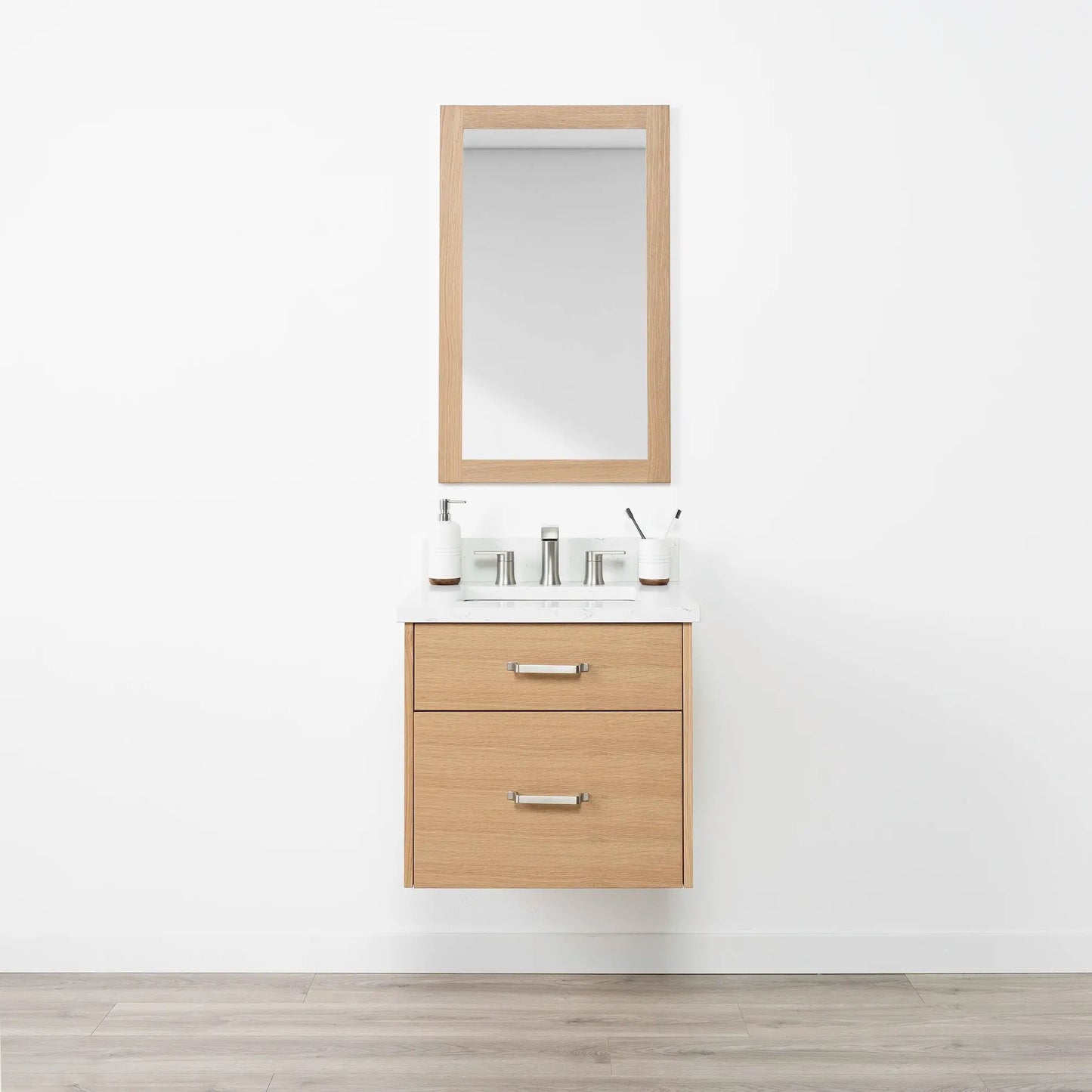 Ashbury SLIM 24" Wall Mount Natural White Oak Bathroom Vanity - All Drawers Teodor Bathroom Vanity Canada