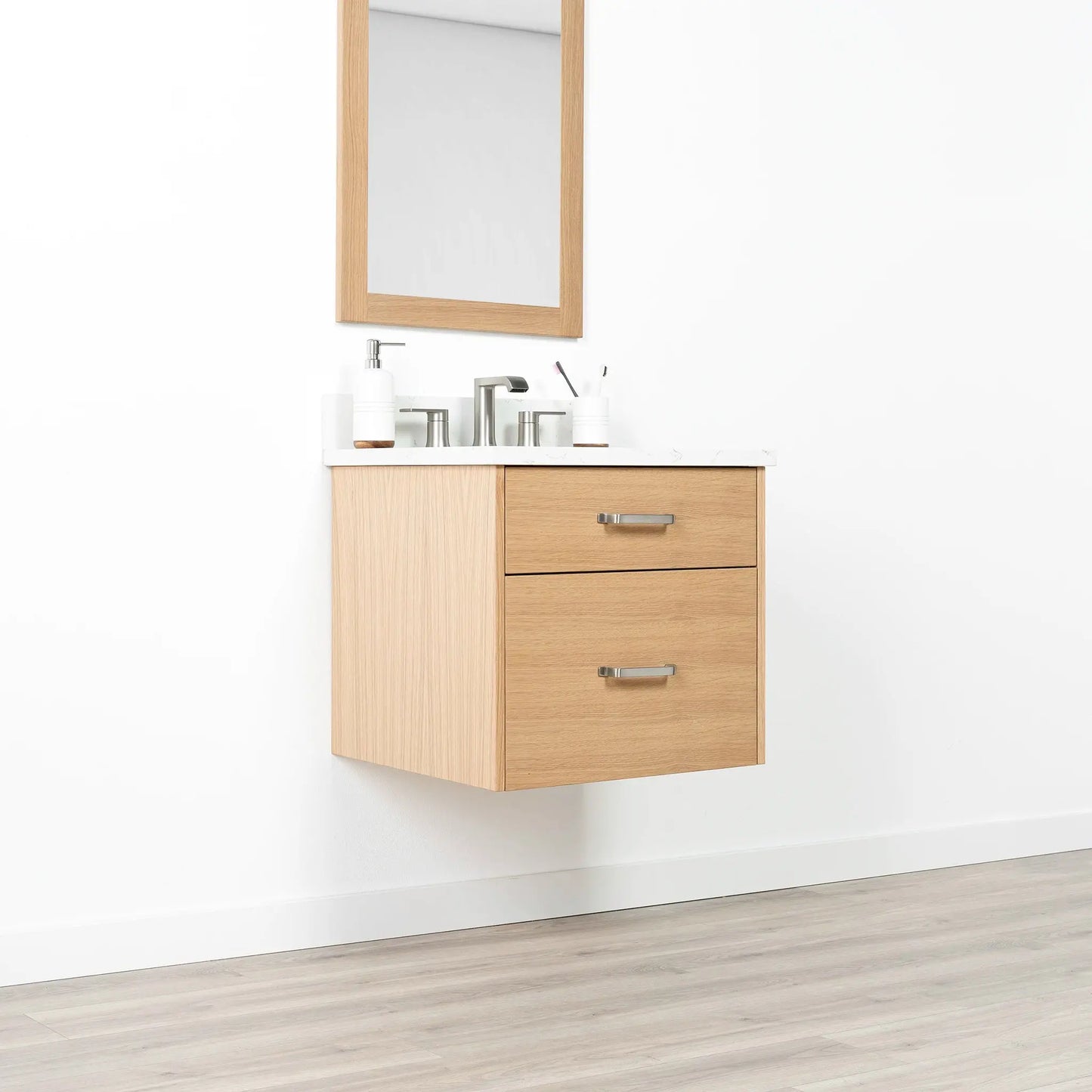 Ashbury SLIM 24" Wall Mount Natural White Oak Bathroom Vanity - All Drawers Teodor Bathroom Vanity Canada