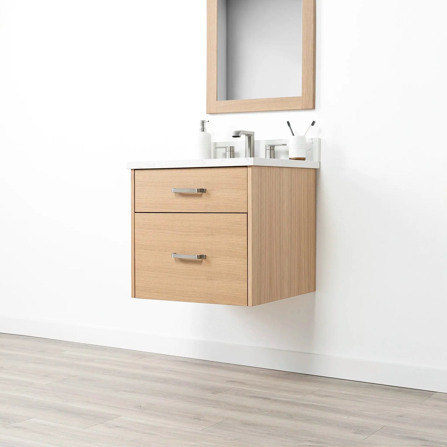 Ashbury SLIM 24" Wall Mount Natural White Oak Bathroom Vanity - All Drawers Teodor Bathroom Vanity Canada