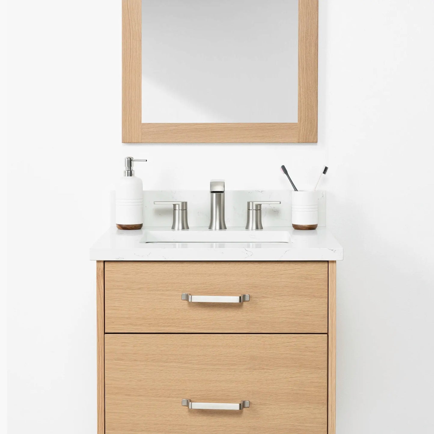 Ashbury SLIM 24" Wall Mount Natural White Oak Bathroom Vanity - All Drawers Teodor Bathroom Vanity Canada