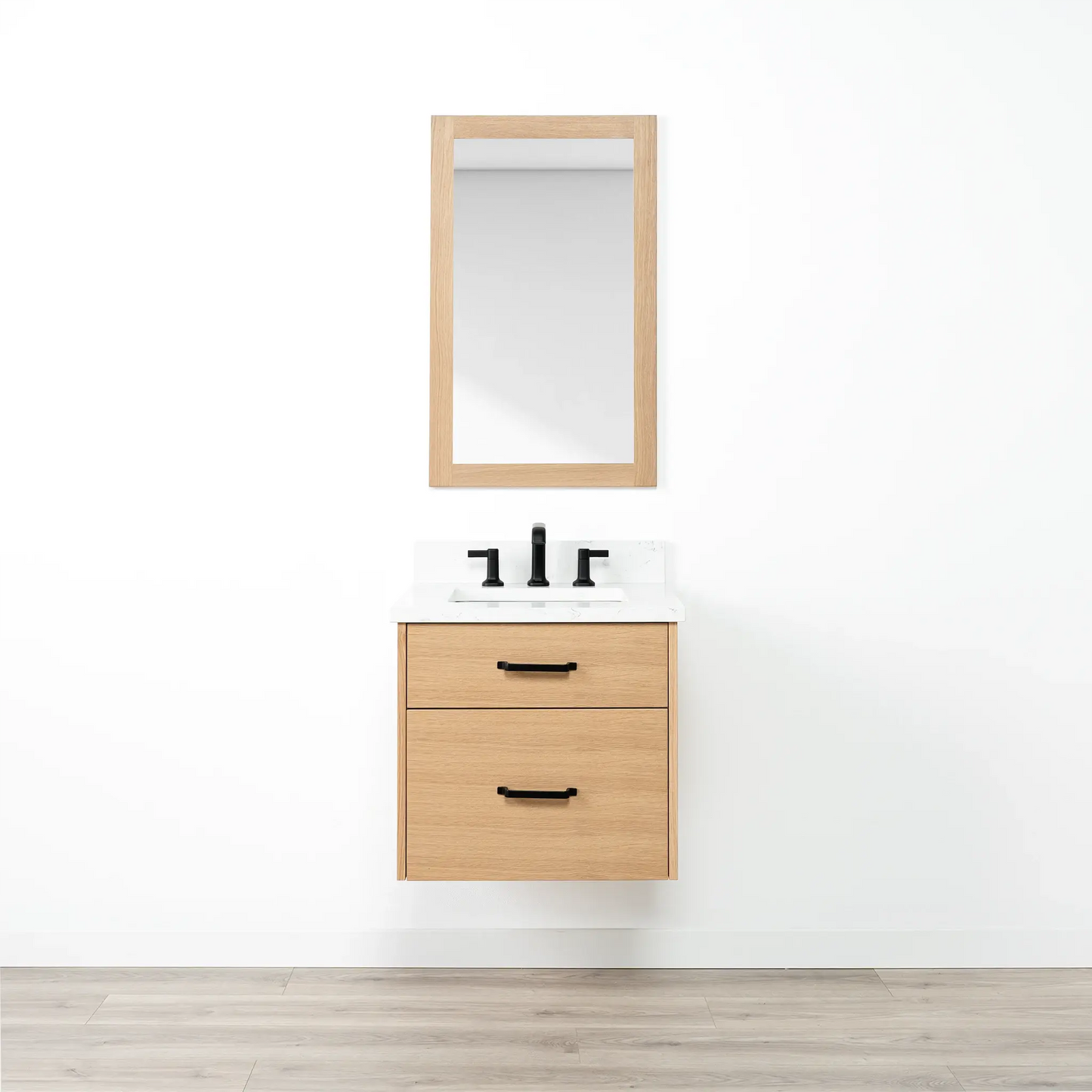 Ashbury SLIM 24" Wall Mount Natural White Oak Bathroom Vanity - All Drawers Teodor Bathroom Vanity Canada