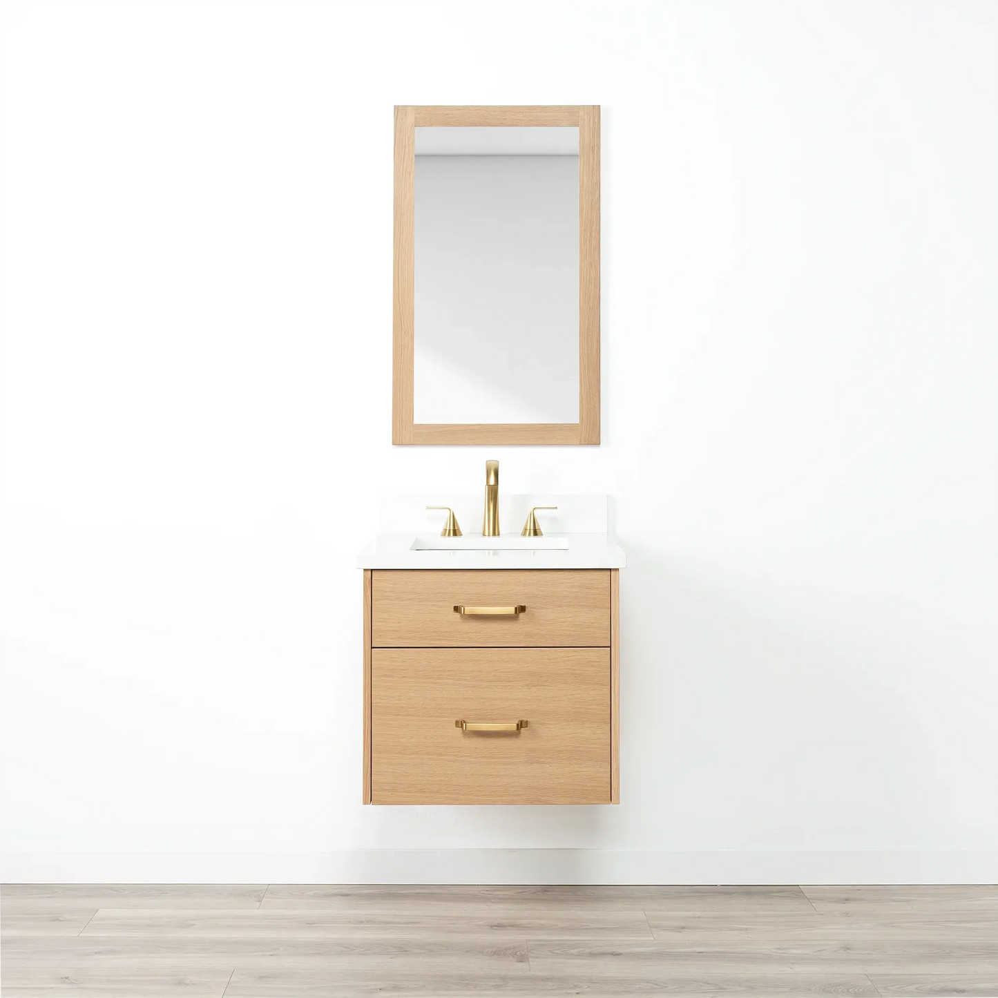 Ashbury SLIM 24" Wall Mount Natural White Oak Bathroom Vanity - All Drawers Teodor Bathroom Vanity Canada