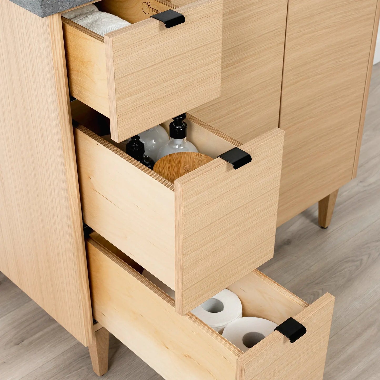 Ashbury SLIM 36" Natural White Oak Bathroom Vanity, Right Sink Teodor Bathroom Vanity Canada