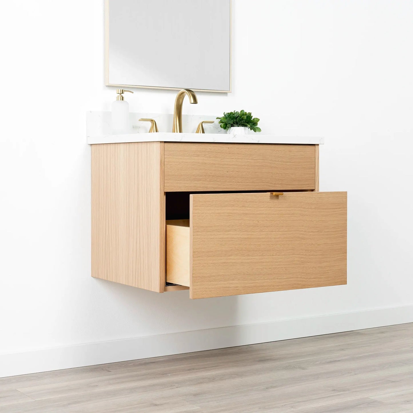 Ashbury SLIM 30" Wall Mount Natural White Oak Bathroom Vanity - All Drawers Teodor Bathroom Vanity Canada