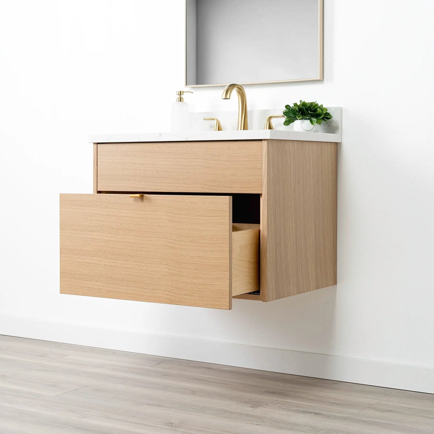 Ashbury SLIM 30" Wall Mount Natural White Oak Bathroom Vanity - All Drawers Teodor Bathroom Vanity Canada