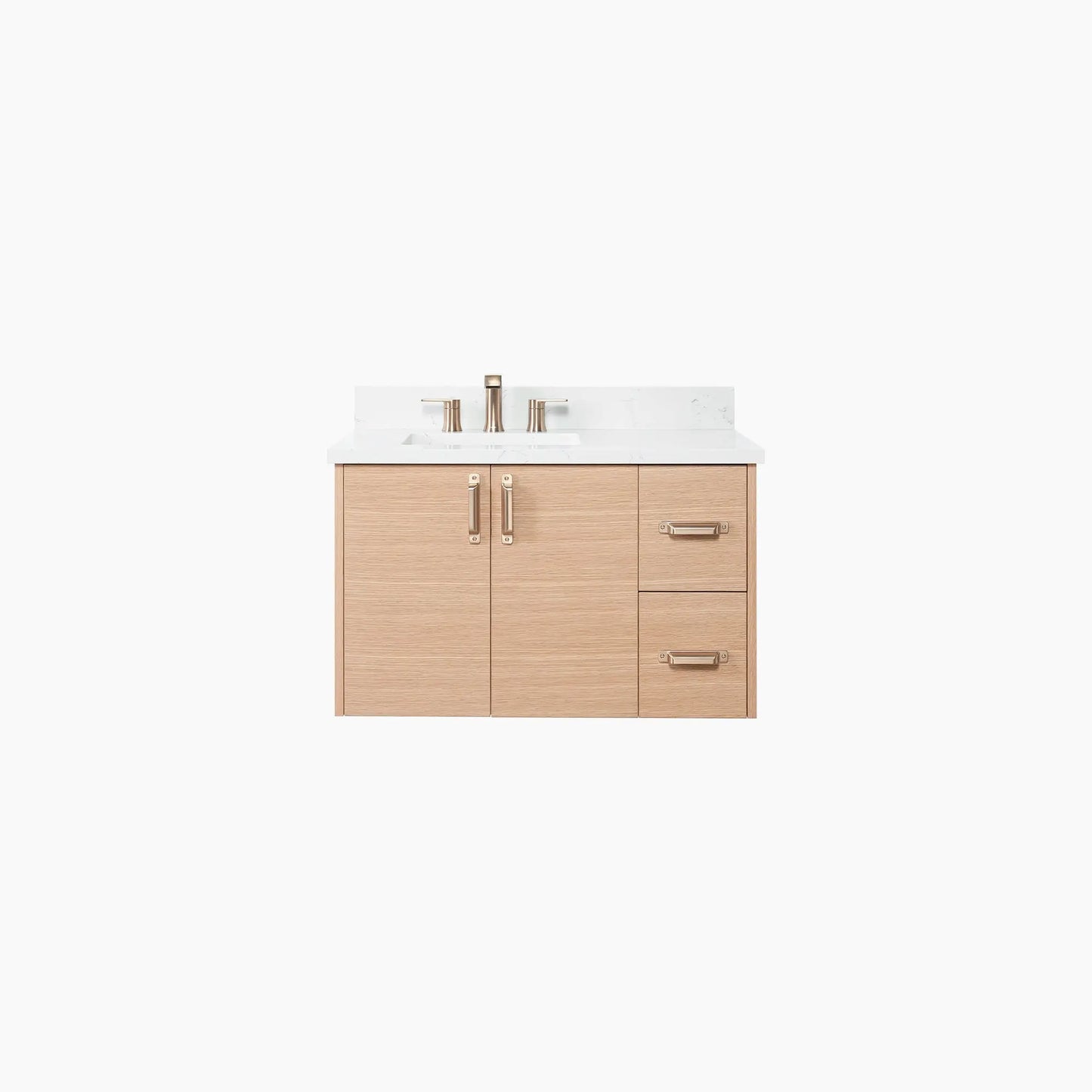 Ashbury SLIM 36" Wall Mount Natural White Oak Bathroom Vanity, Left Sink Teodor Bathroom Vanity Canada