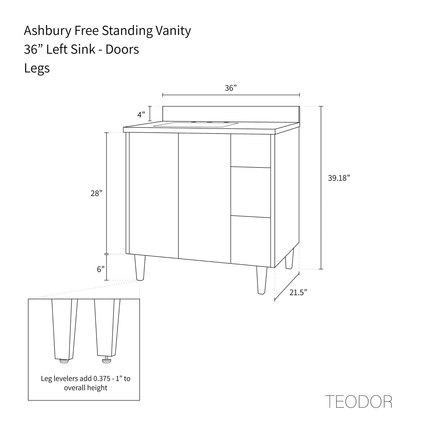 Ashbury SLIM 36" Natural White Oak Bathroom Vanity, Left Sink Teodor Bathroom Vanity Canada