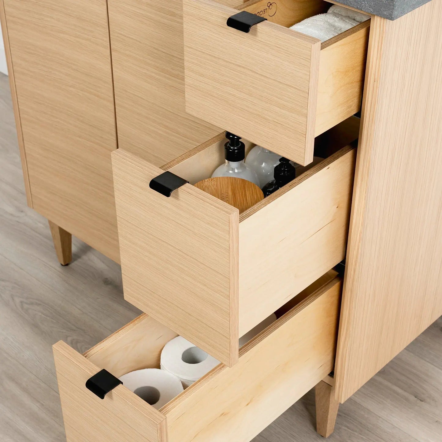 Ashbury SLIM 36" Natural White Oak Bathroom Vanity, Left Sink Teodor Bathroom Vanity Canada