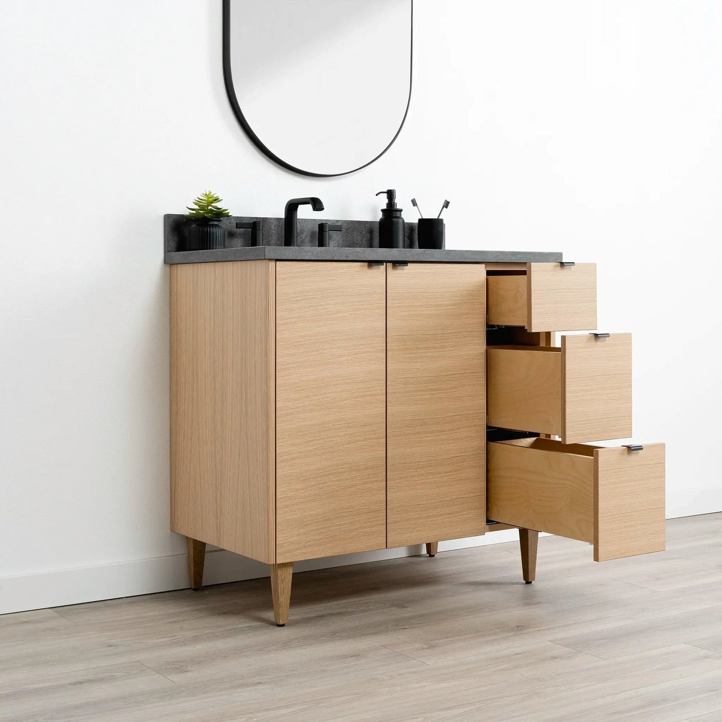 Ashbury SLIM 36" Natural White Oak Bathroom Vanity, Left Sink Teodor Bathroom Vanity Canada