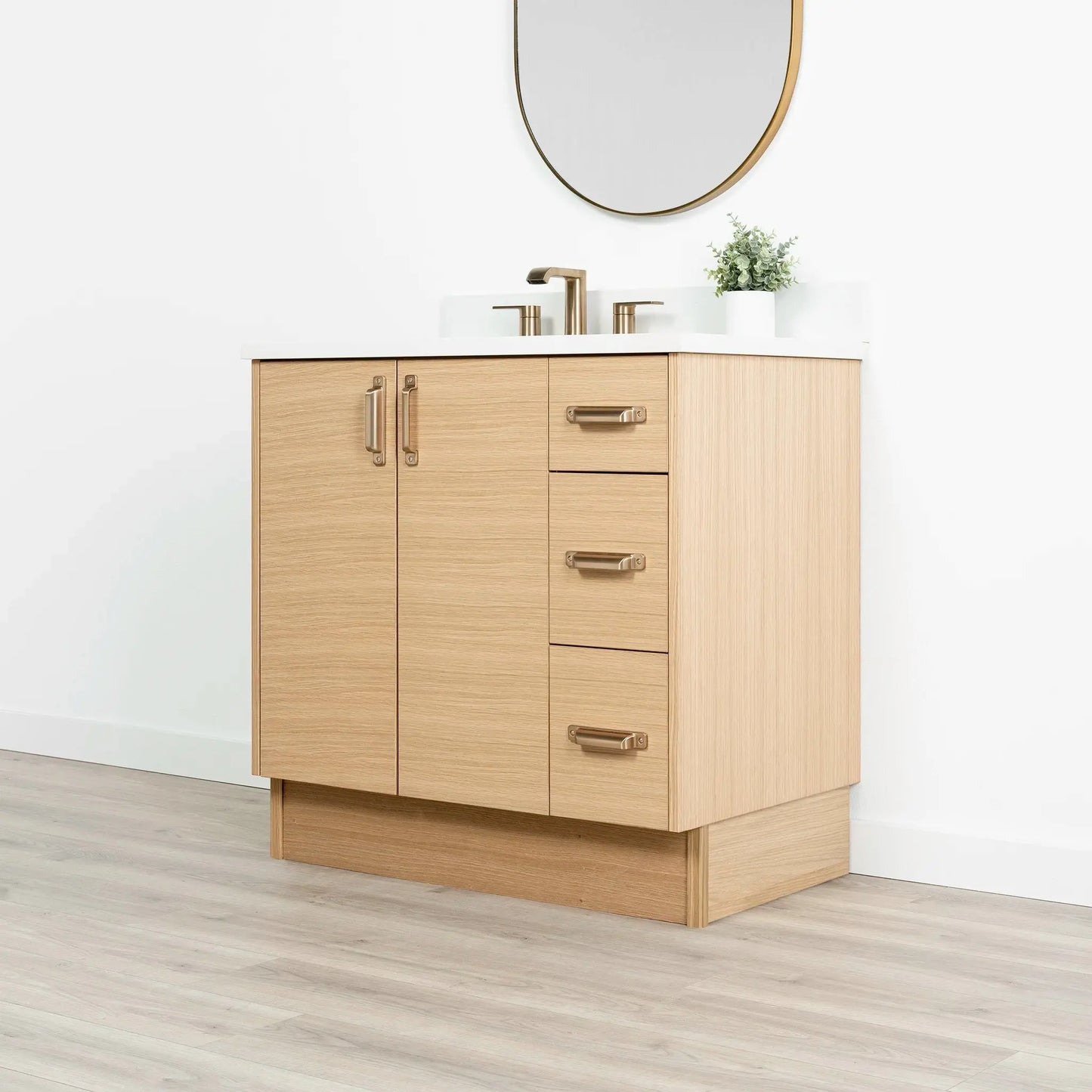 Ashbury SLIM 36" Natural White Oak Bathroom Vanity, Left Sink Teodor Bathroom Vanity Canada
