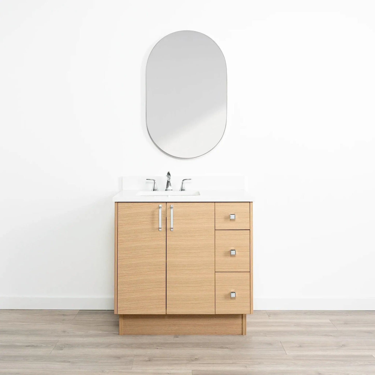Ashbury SLIM 36" Natural White Oak Bathroom Vanity, Left Sink Teodor Bathroom Vanity Canada