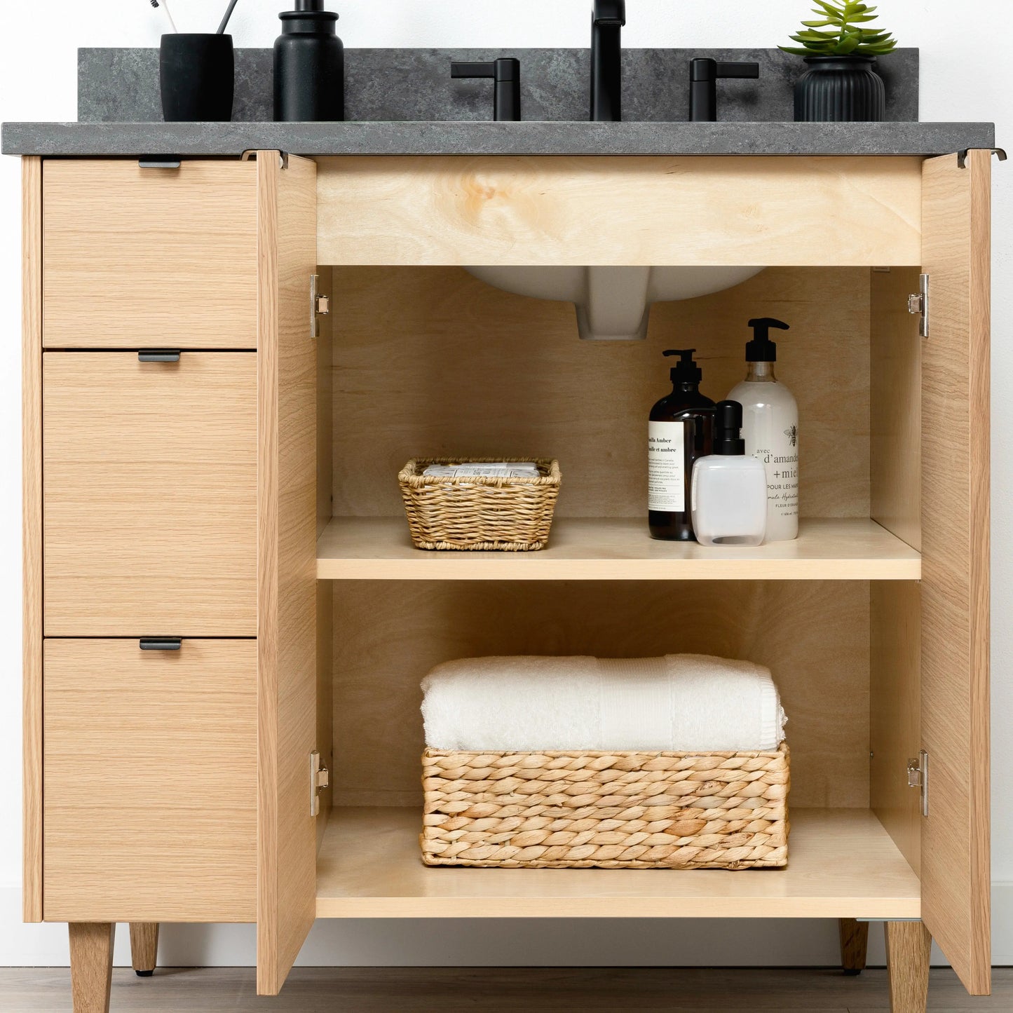 Ashbury SLIM 36" Natural White Oak Bathroom Vanity, Right Sink Teodor Bathroom Vanity Canada