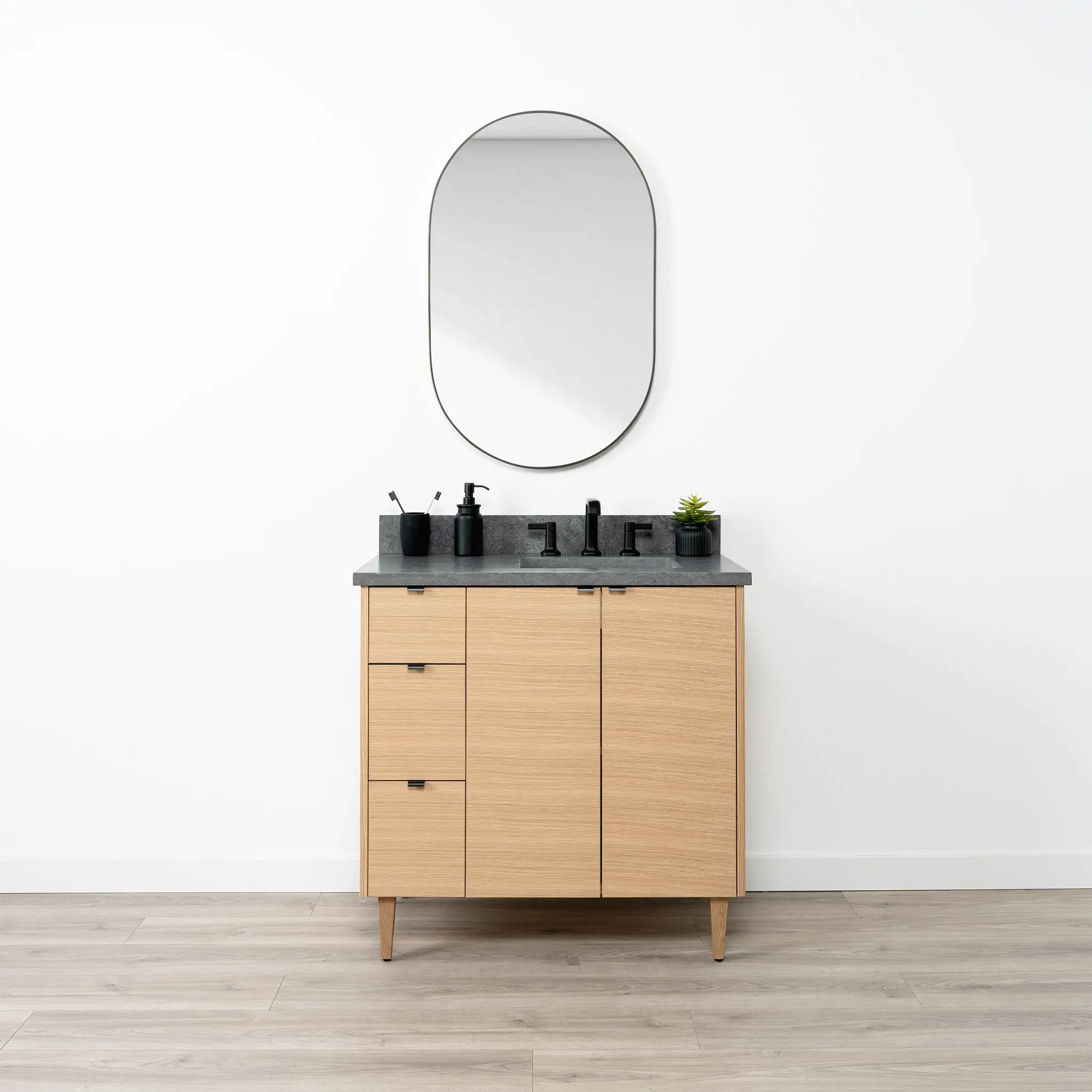 Ashbury SLIM 36" Natural White Oak Bathroom Vanity, Right Sink Teodor Bathroom Vanity Canada