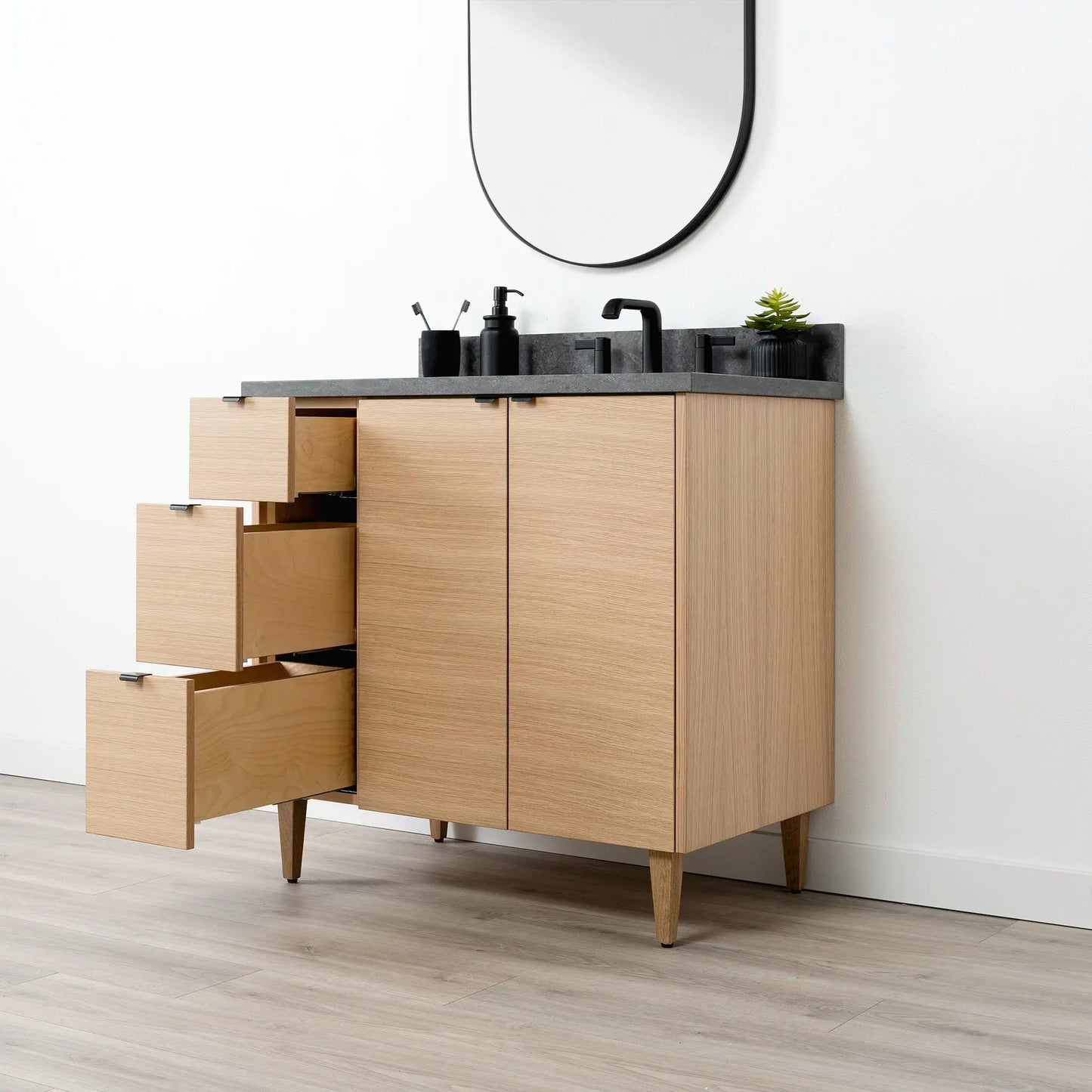 Ashbury SLIM 36" Natural White Oak Bathroom Vanity, Right Sink Teodor Bathroom Vanity Canada
