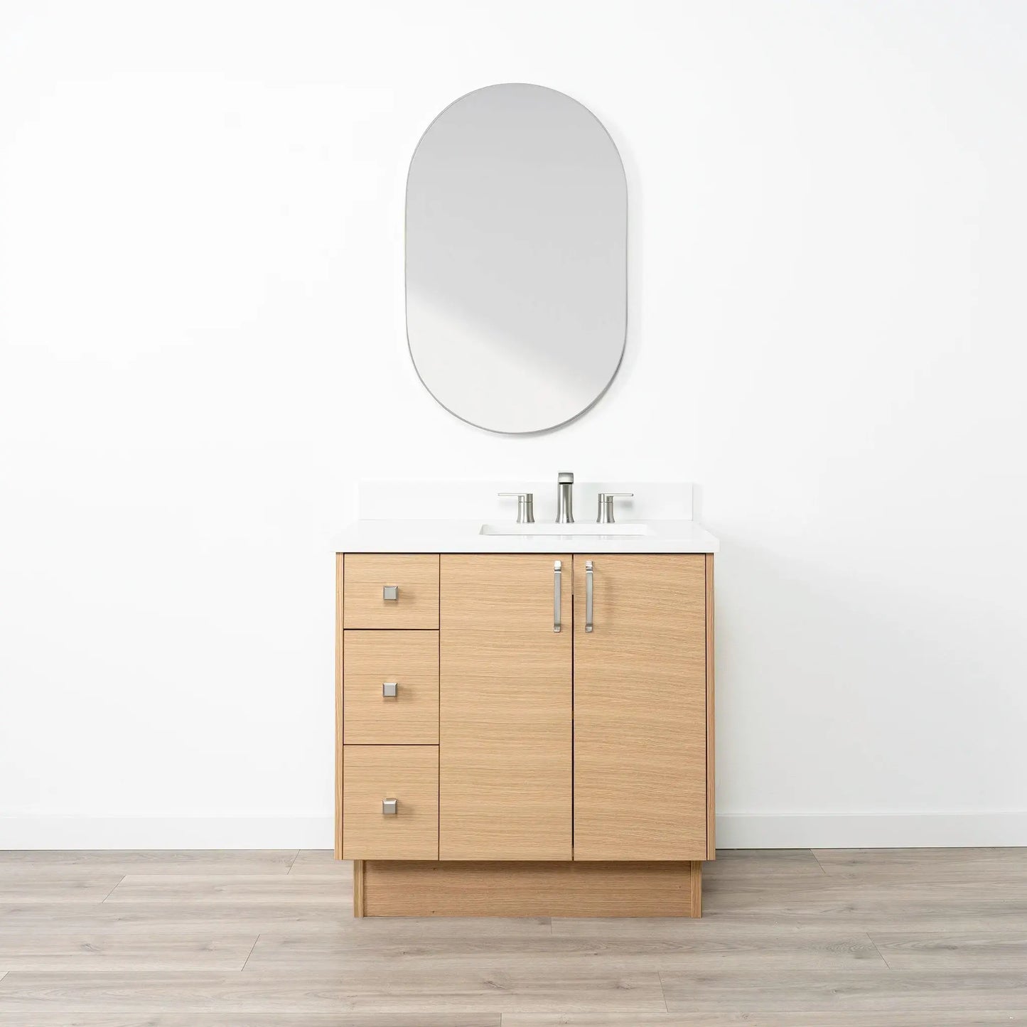 Ashbury SLIM 36" Natural White Oak Bathroom Vanity, Right Sink Teodor Bathroom Vanity Canada