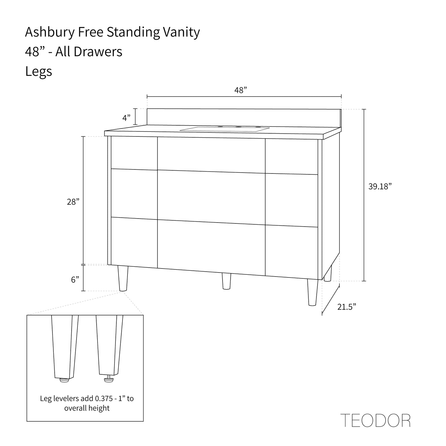 Ashbury SLIM 48" Natural White Oak Bathroom Vanity - All Drawers Teodor Bathroom Vanity Canada