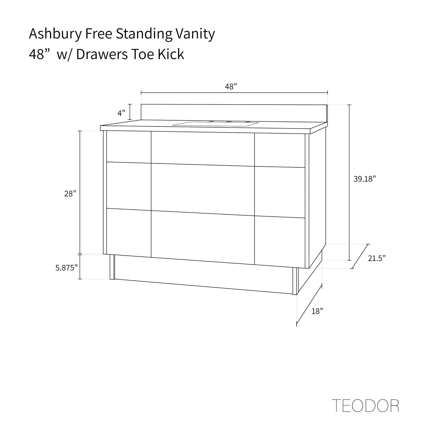 Ashbury SLIM 48" Natural White Oak Bathroom Vanity - All Drawers Teodor Bathroom Vanity Canada