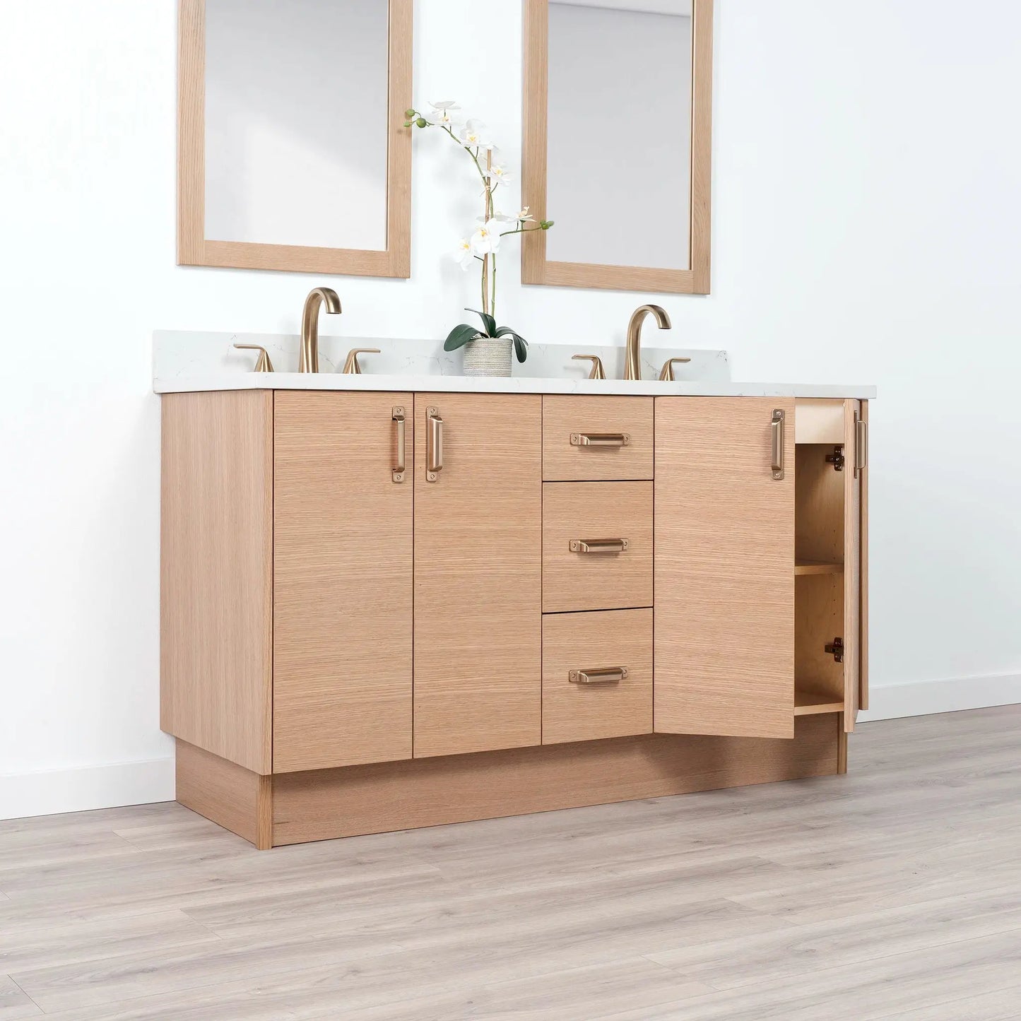 Ashbury SLIM 60" Natural White Oak Bathroom Vanity, Double Sink Teodor Bathroom Vanity Canada