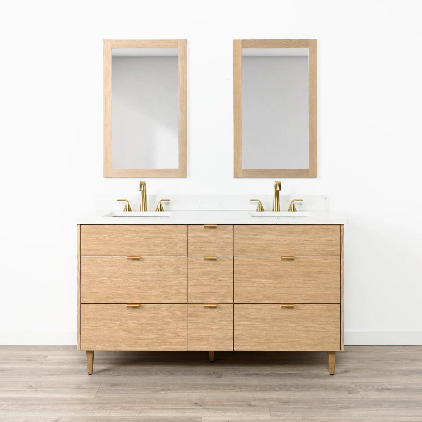 Ashbury SLIM 60" Natural White Oak Bathroom Vanity, Double Sink - All Drawers Teodor Bathroom Vanity Canada
