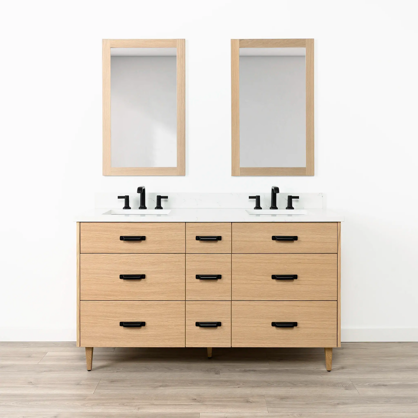 Ashbury SLIM 60" Natural White Oak Bathroom Vanity, Double Sink - All Drawers Teodor Bathroom Vanity Canada