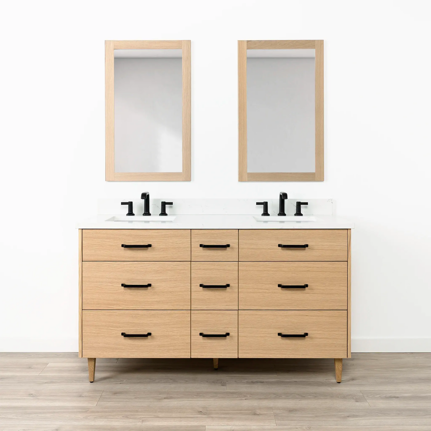 Ashbury SLIM 60" Natural White Oak Bathroom Vanity, Double Sink - All Drawers Teodor Bathroom Vanity Canada