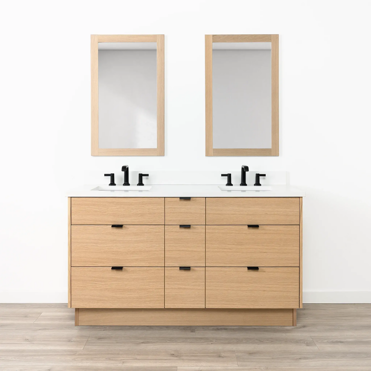 Ashbury SLIM 60" Natural White Oak Bathroom Vanity, Double Sink - All Drawers Teodor Bathroom Vanity Canada