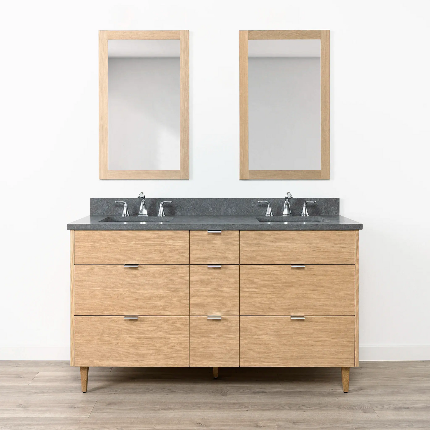 Ashbury SLIM 60" Natural White Oak Bathroom Vanity, Double Sink - All Drawers Teodor Bathroom Vanity Canada