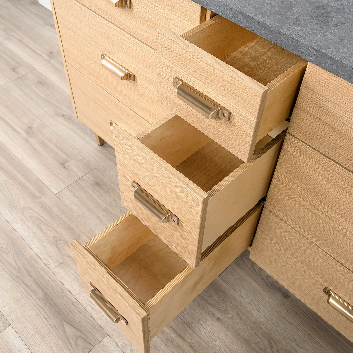 Ashbury SLIM 60" Natural White Oak Bathroom Vanity, Double Sink - All Drawers Teodor Bathroom Vanity Canada