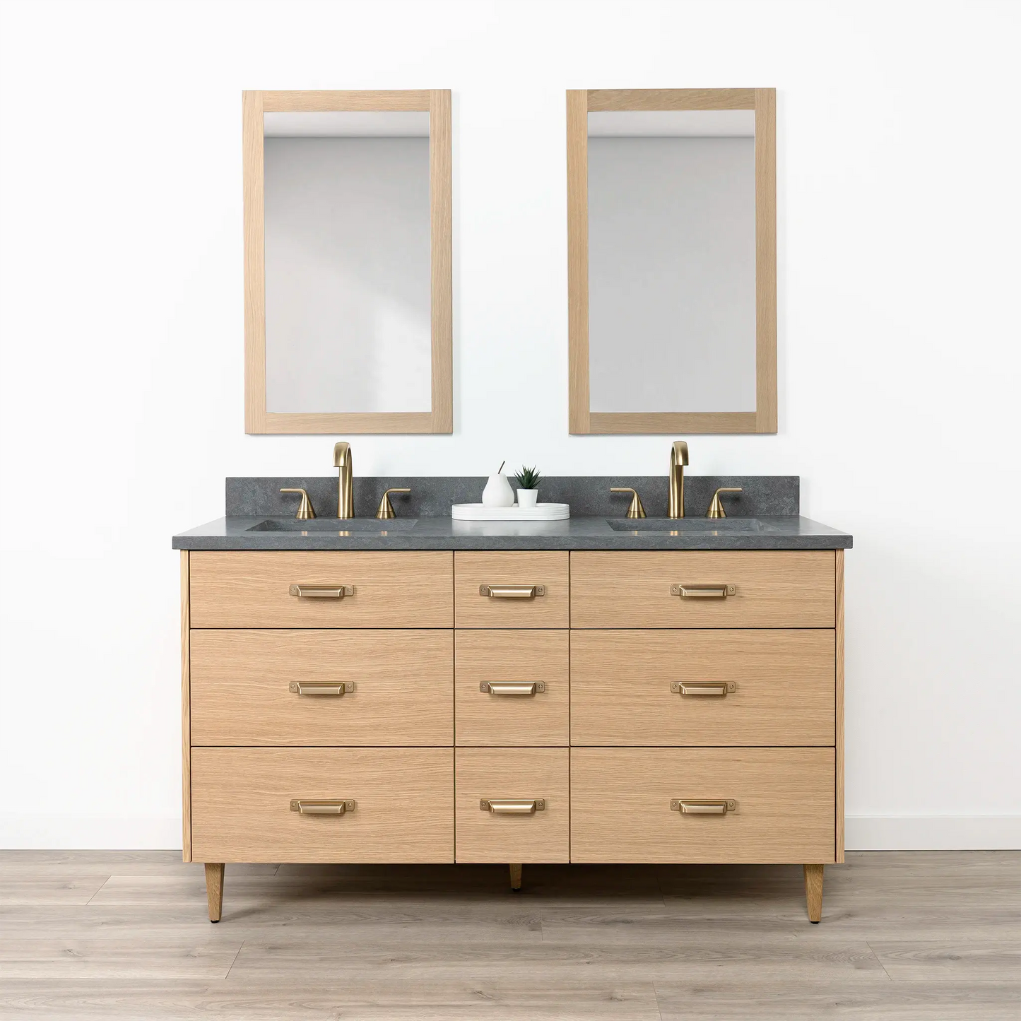 Ashbury SLIM 60" Natural White Oak Bathroom Vanity, Double Sink - All Drawers Teodor Bathroom Vanity Canada