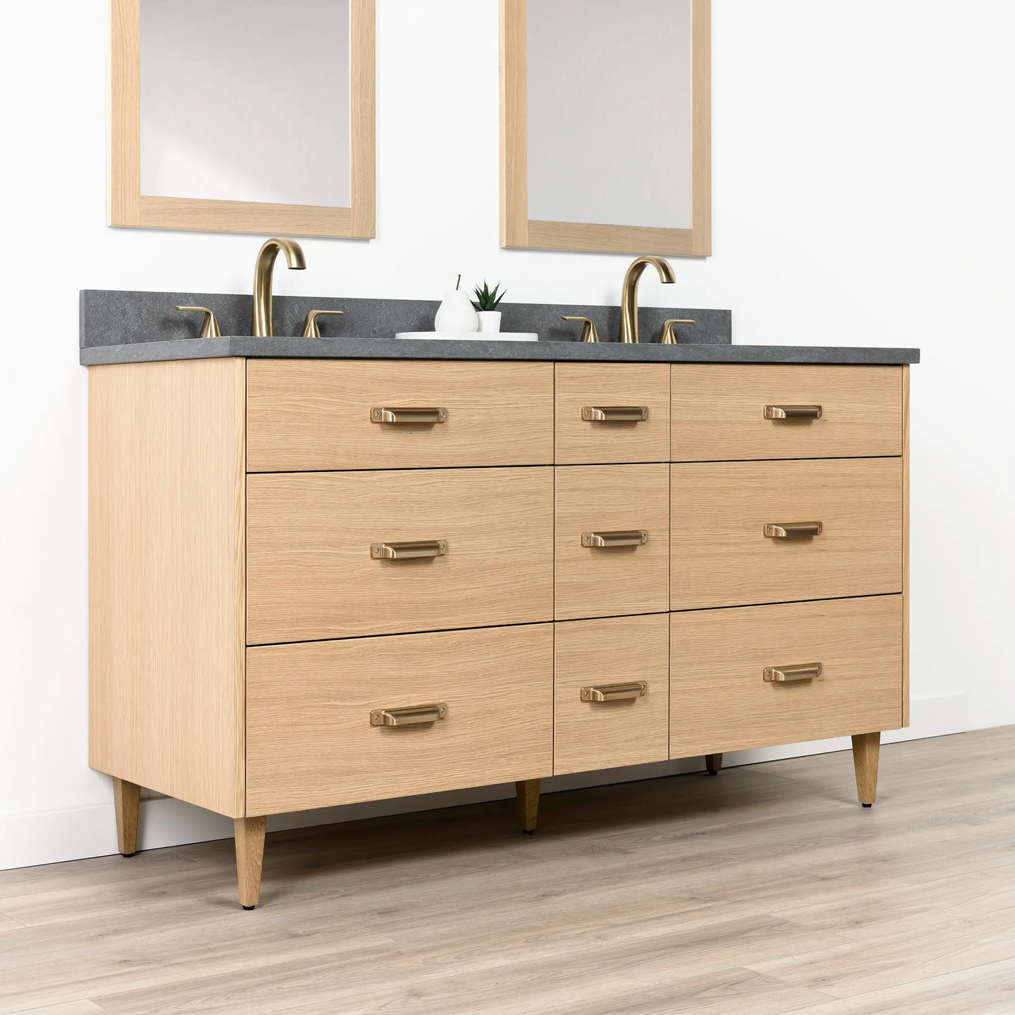 Ashbury SLIM 60" Natural White Oak Bathroom Vanity, Double Sink - All Drawers Teodor Bathroom Vanity Canada