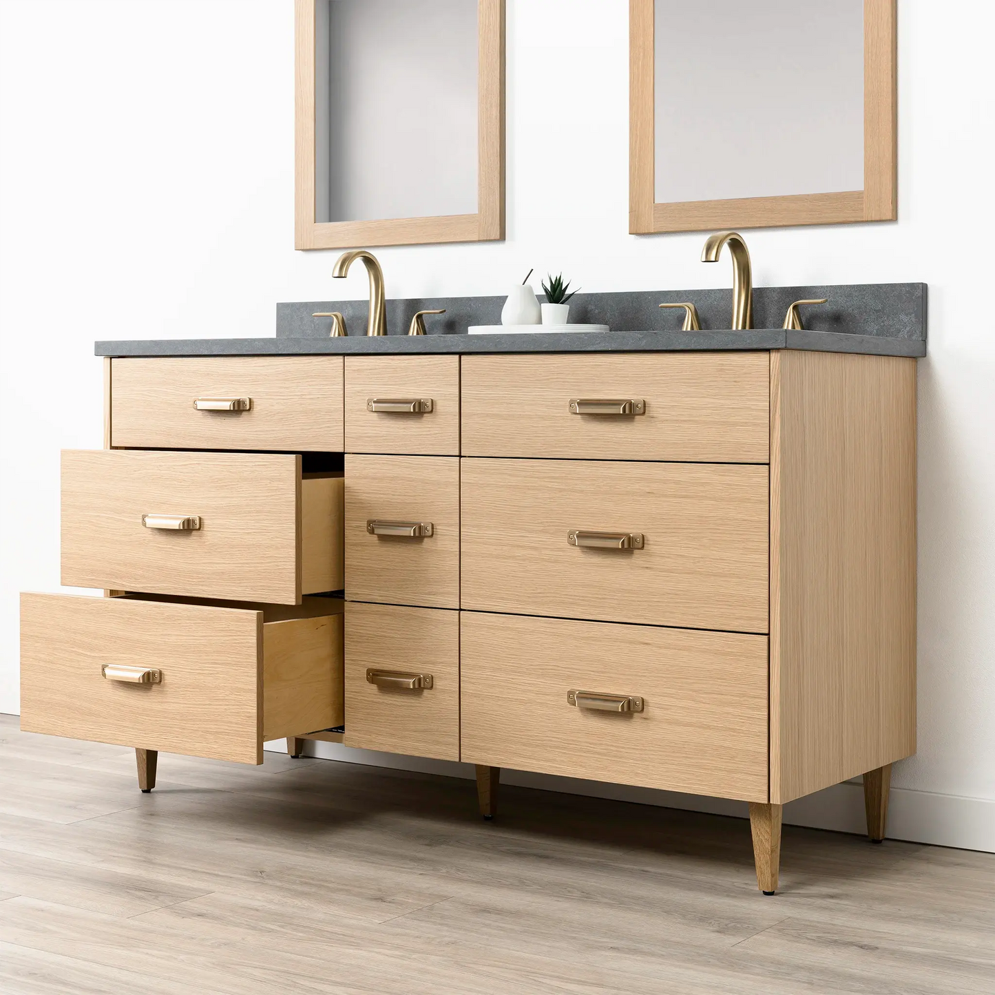 Ashbury SLIM 60" Natural White Oak Bathroom Vanity, Double Sink - All Drawers Teodor Bathroom Vanity Canada
