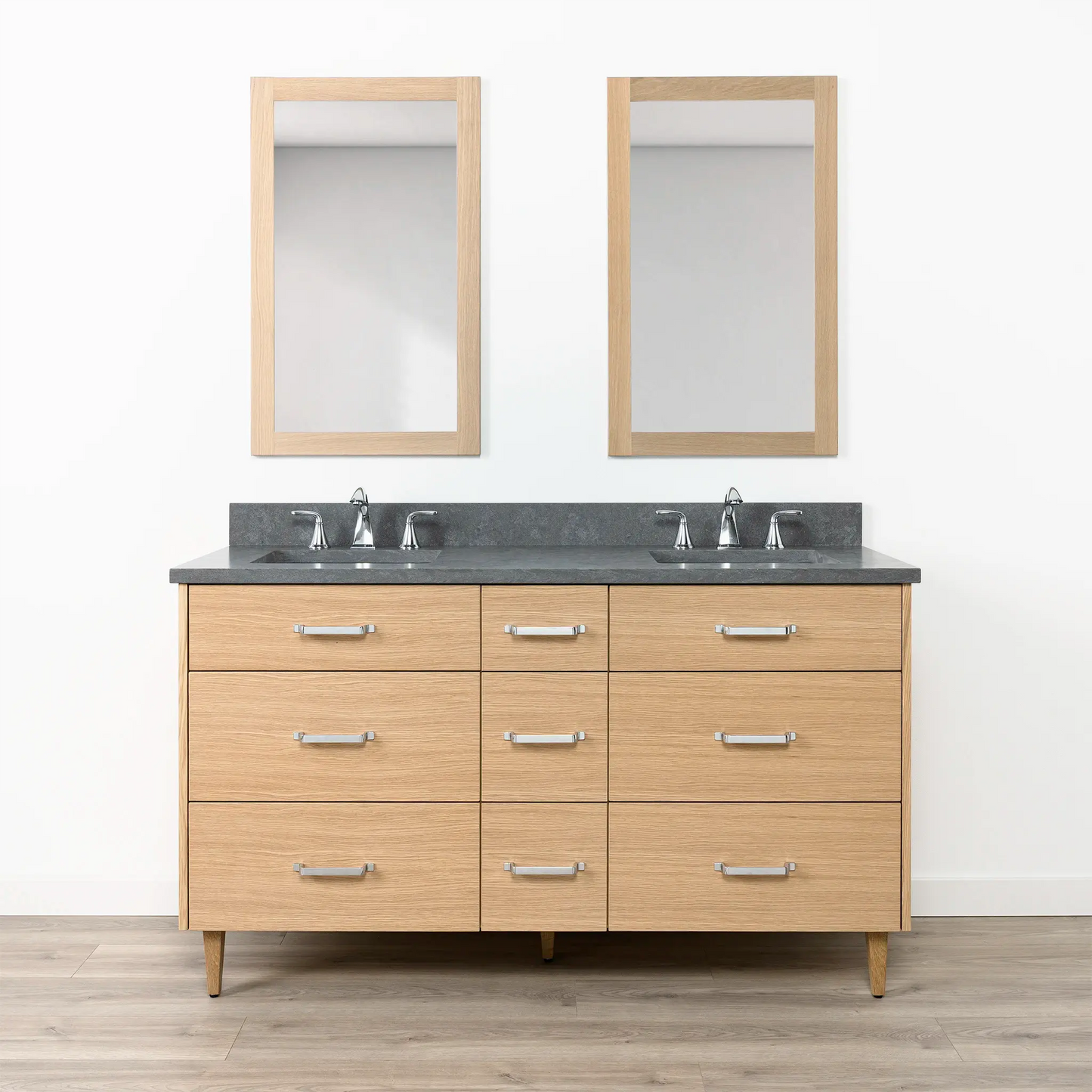 Ashbury SLIM 60" Natural White Oak Bathroom Vanity, Double Sink - All Drawers Teodor Bathroom Vanity Canada