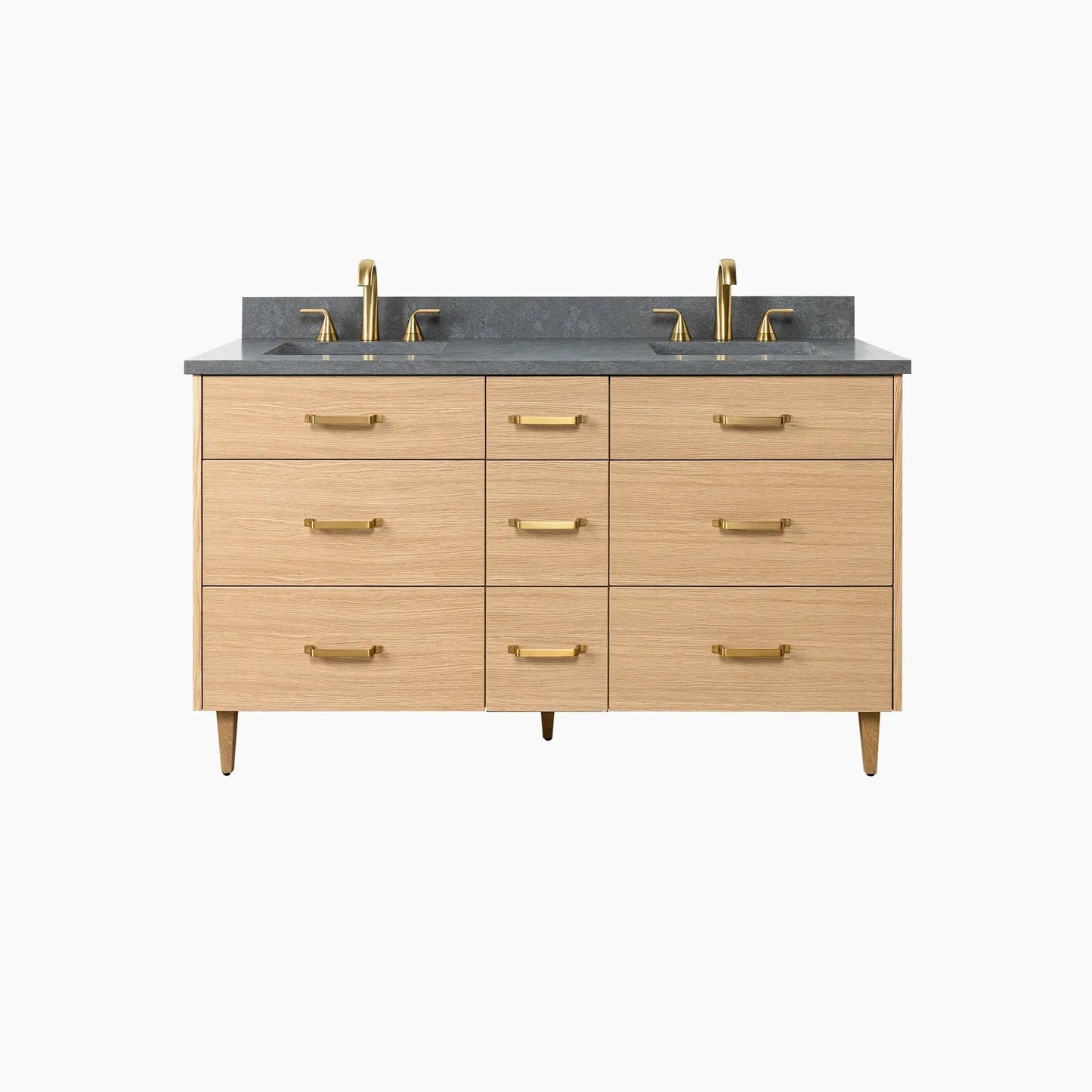 Ashbury SLIM 60" Natural White Oak Bathroom Vanity, Double Sink - All Drawers Teodor Bathroom Vanity Canada
