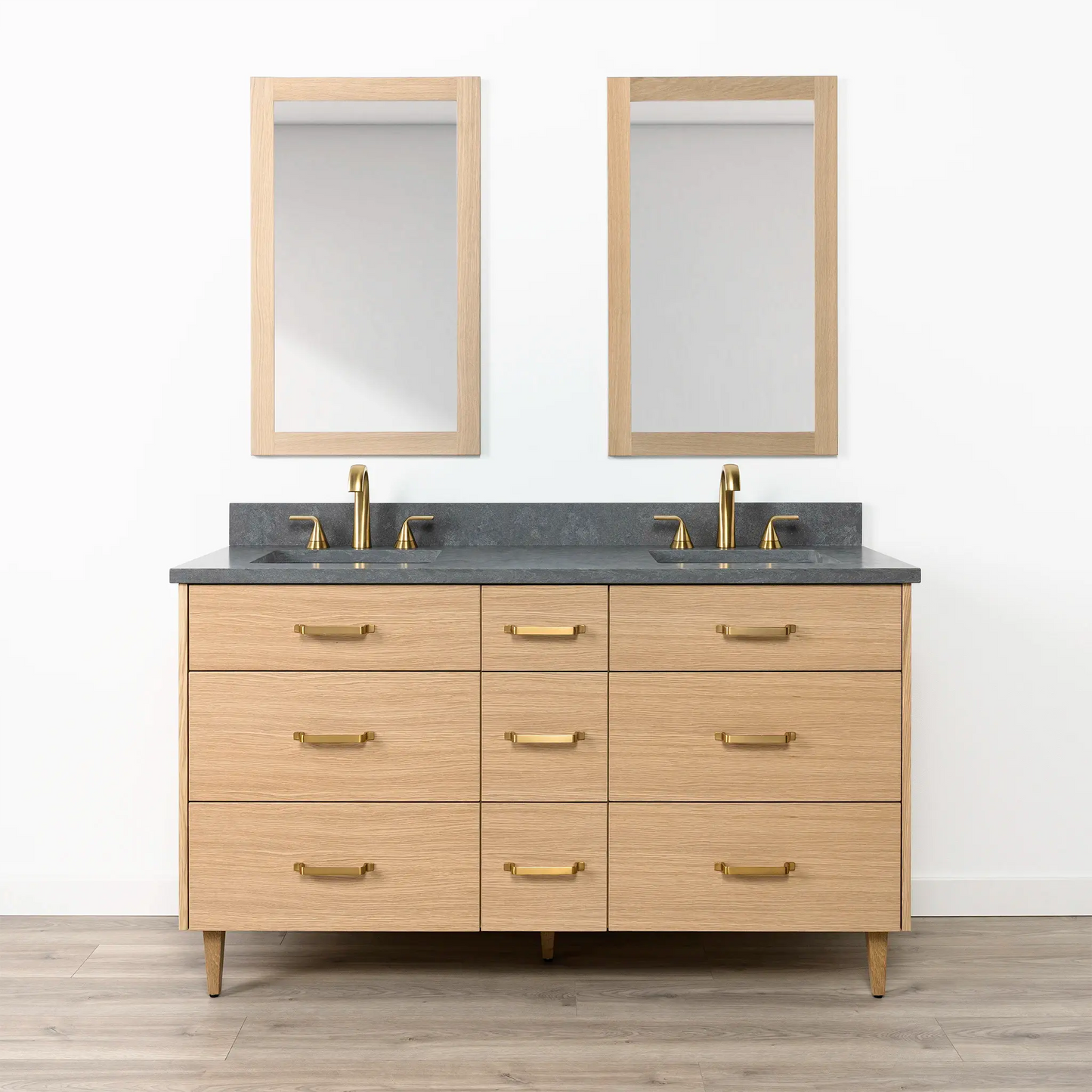 Ashbury SLIM 60" Natural White Oak Bathroom Vanity, Double Sink - All Drawers Teodor Bathroom Vanity Canada