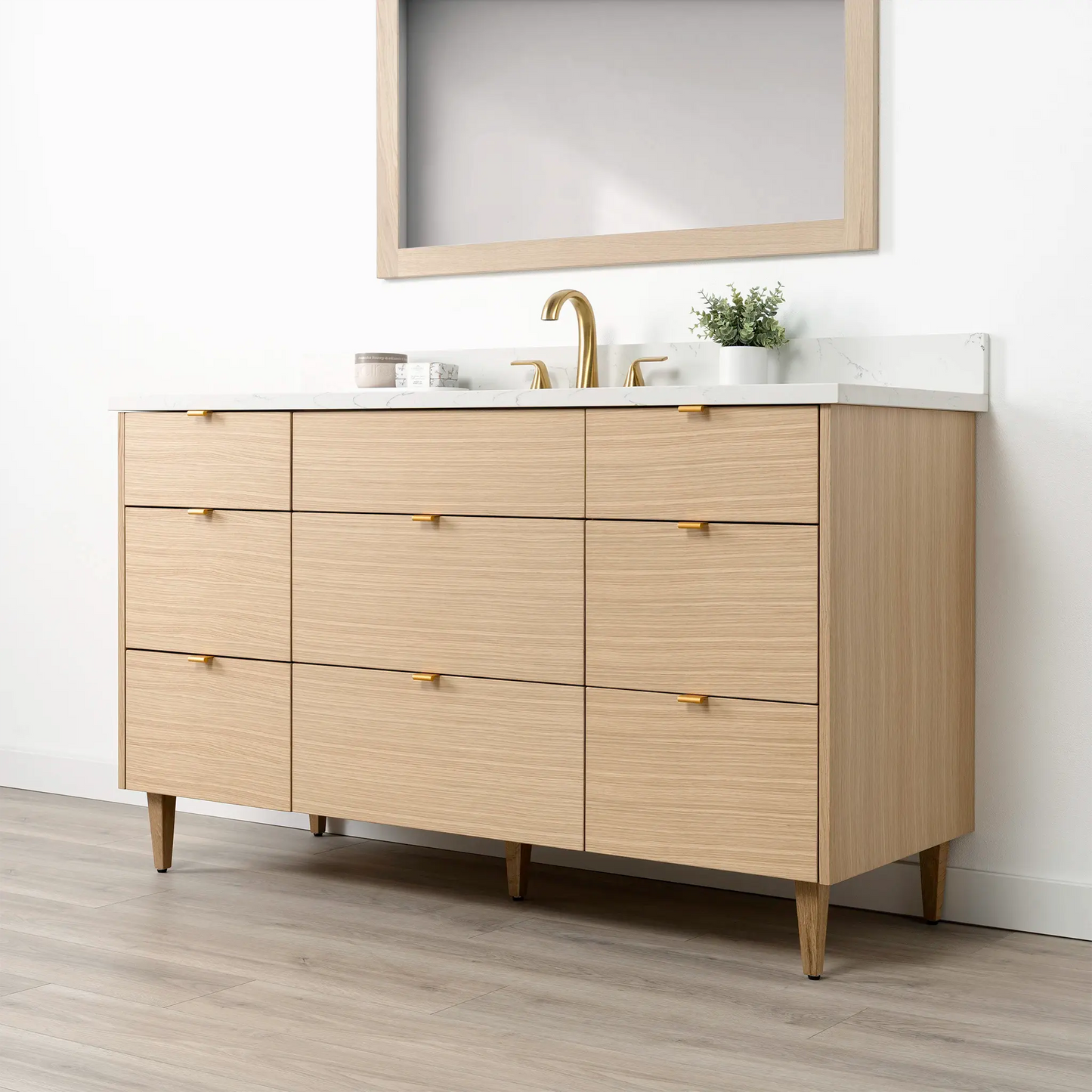 Ashbury SLIM 60" Natural White Oak Bathroom Vanity - All Drawers Teodor Bathroom Vanity Canada