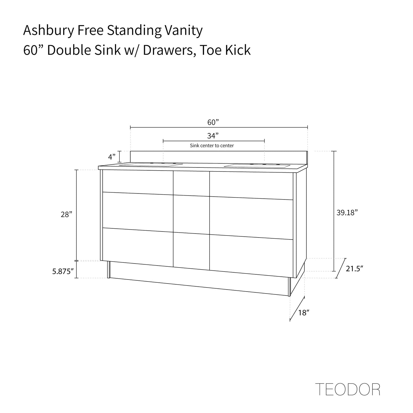 Ashbury SLIM 60" Natural White Oak Bathroom Vanity, Double Sink - All Drawers Teodor Bathroom Vanity Canada