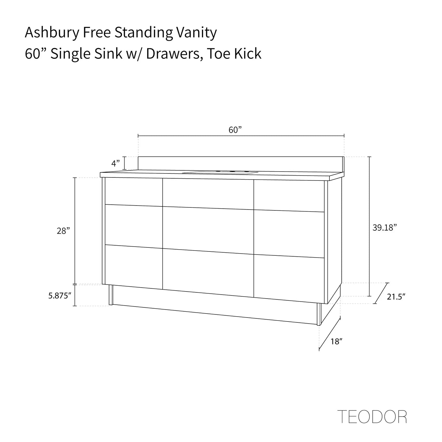 Ashbury SLIM 60" Natural White Oak Bathroom Vanity - All Drawers Teodor Bathroom Vanity Canada