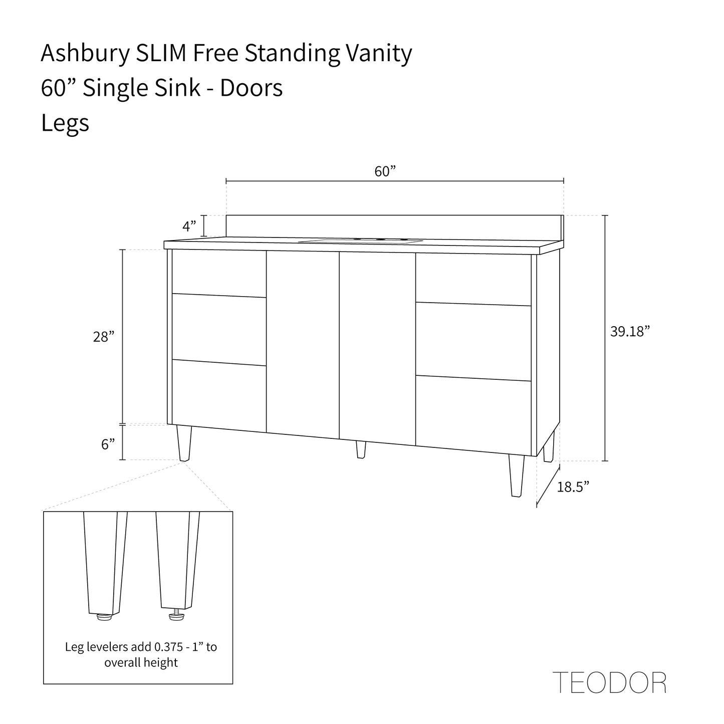 Ashbury SLIM 60" Natural White Oak Bathroom Vanity