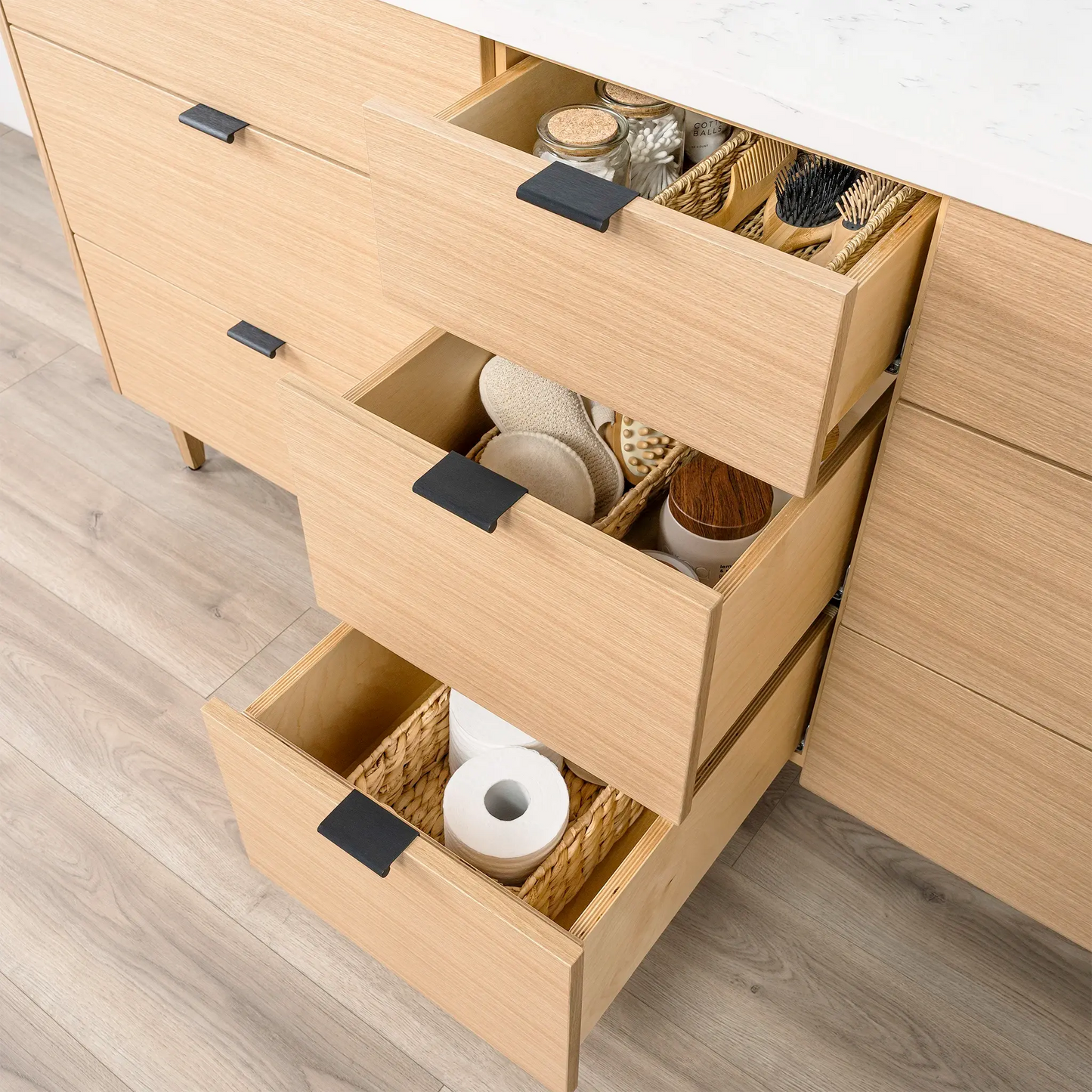 Ashbury SLIM 72" Natural White Oak Bathroom Vanity, Double Sink - All Drawers Teodor Bathroom Vanity Canada
