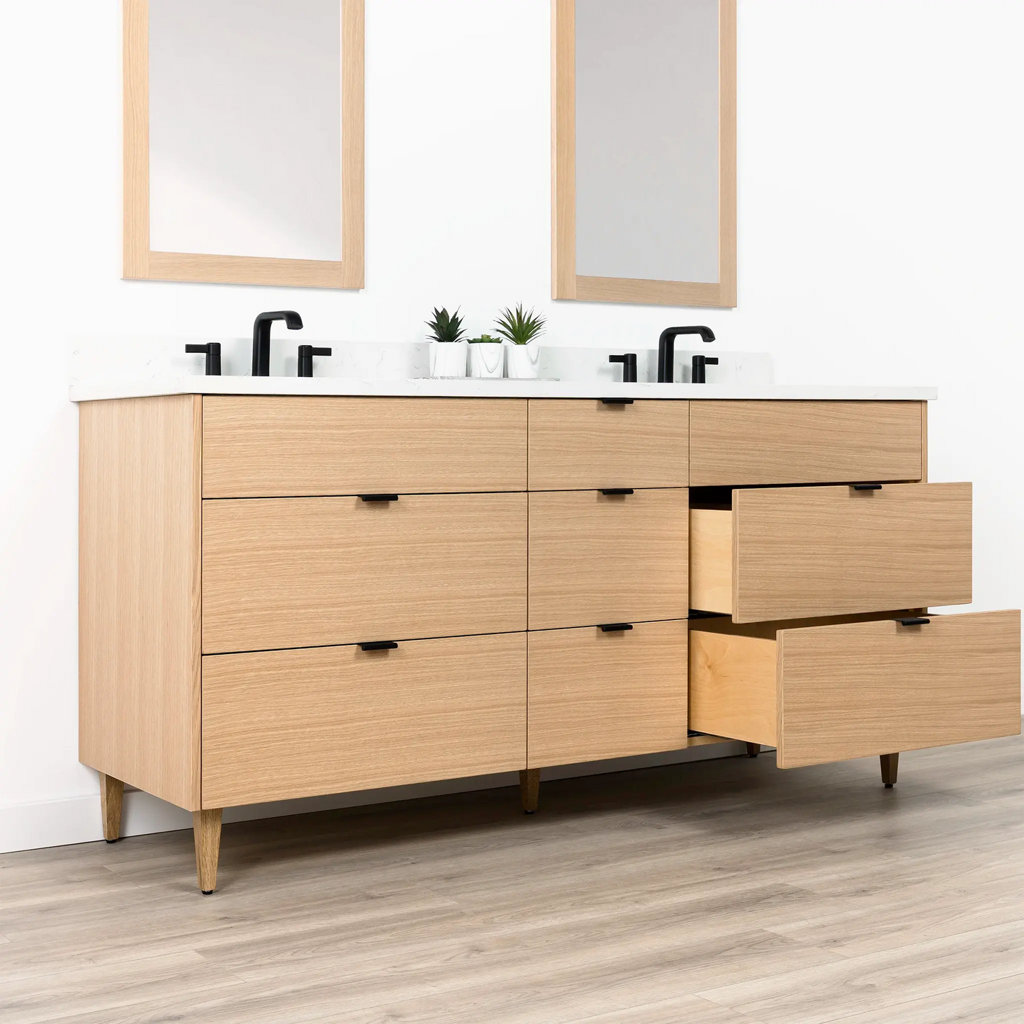 Ashbury SLIM 72" Natural White Oak Bathroom Vanity, Double Sink - All Drawers Teodor Bathroom Vanity Canada