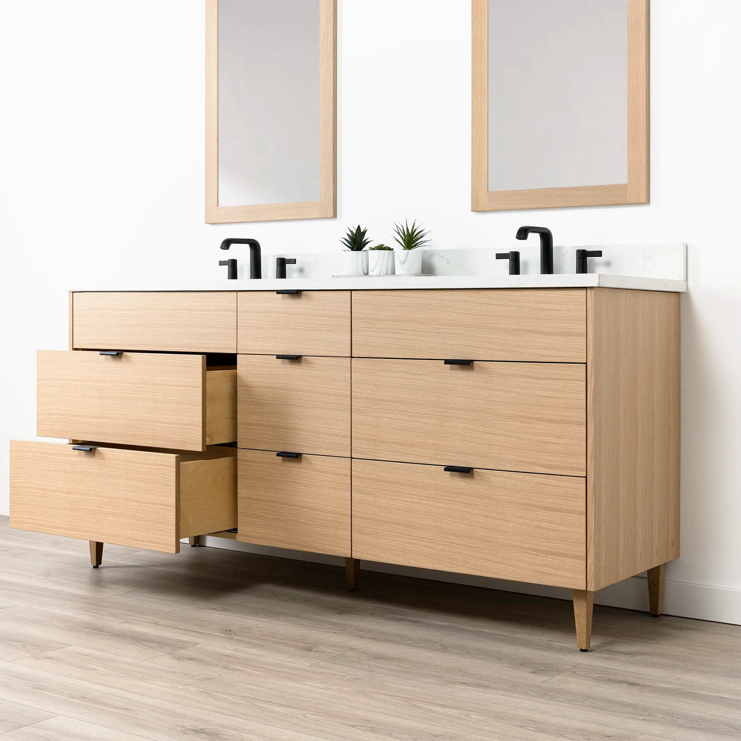 Ashbury SLIM 72" Natural White Oak Bathroom Vanity, Double Sink - All Drawers Teodor Bathroom Vanity Canada
